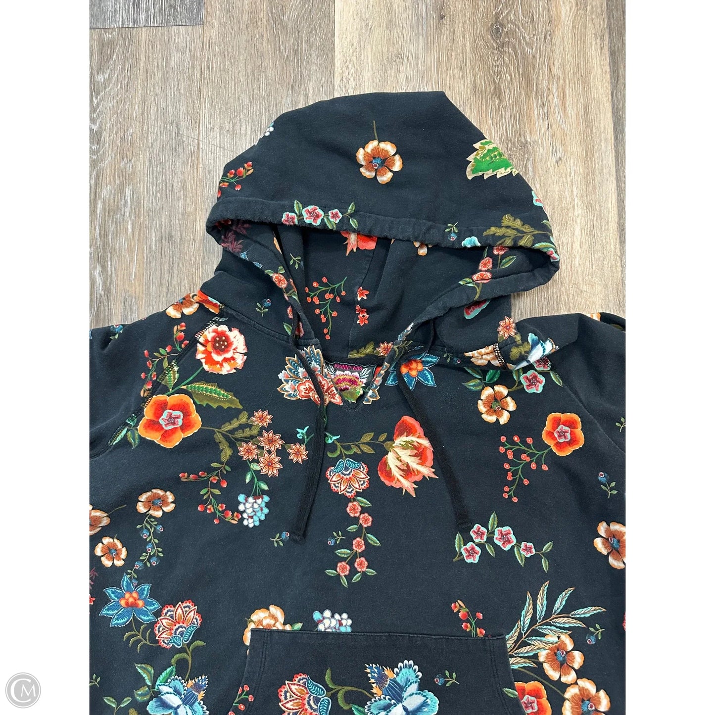 -Sweatshirt Hoodie By Johnny Was In Floral Print, Size: L