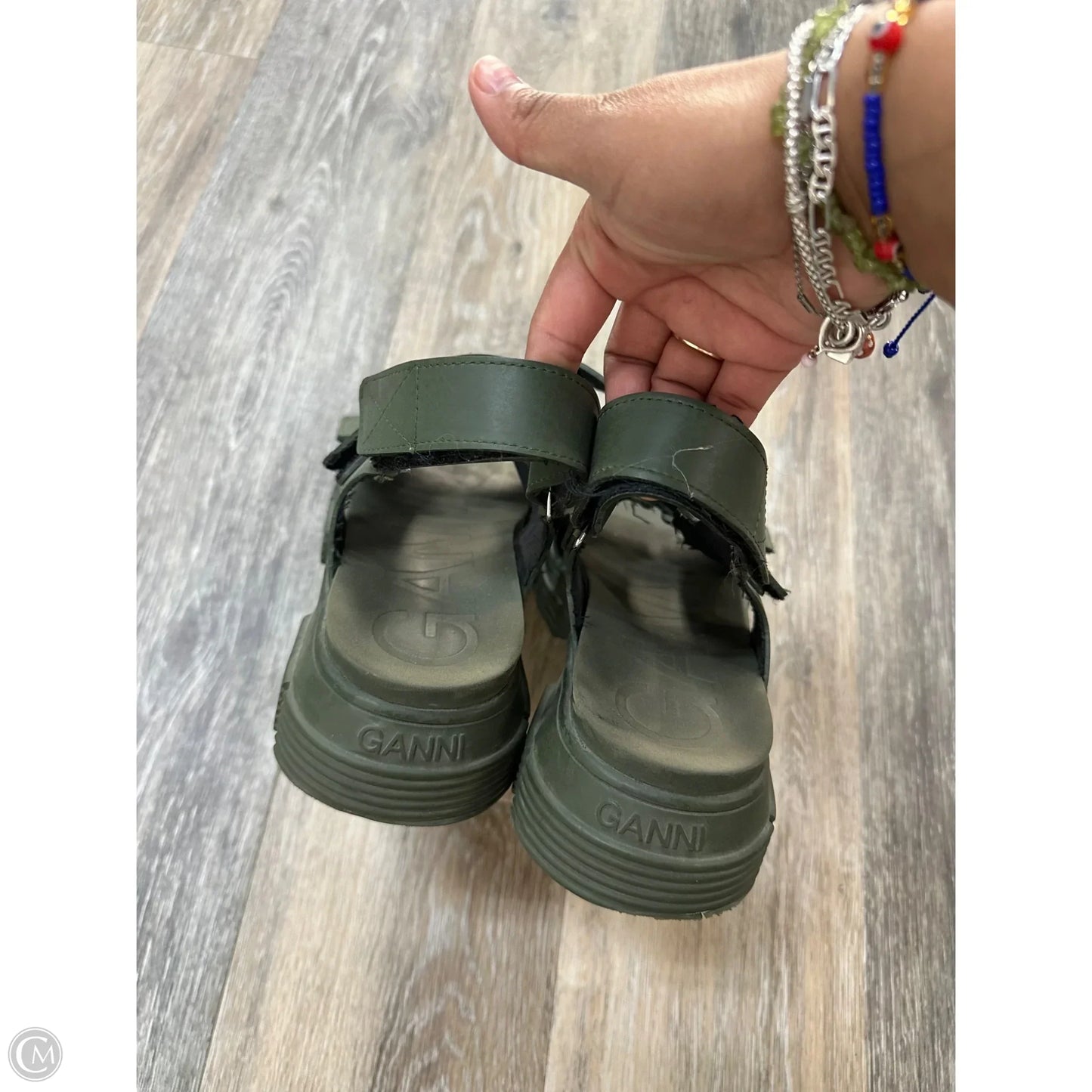 Sandals Heels Block By Ganni In Green, Size: 7.5