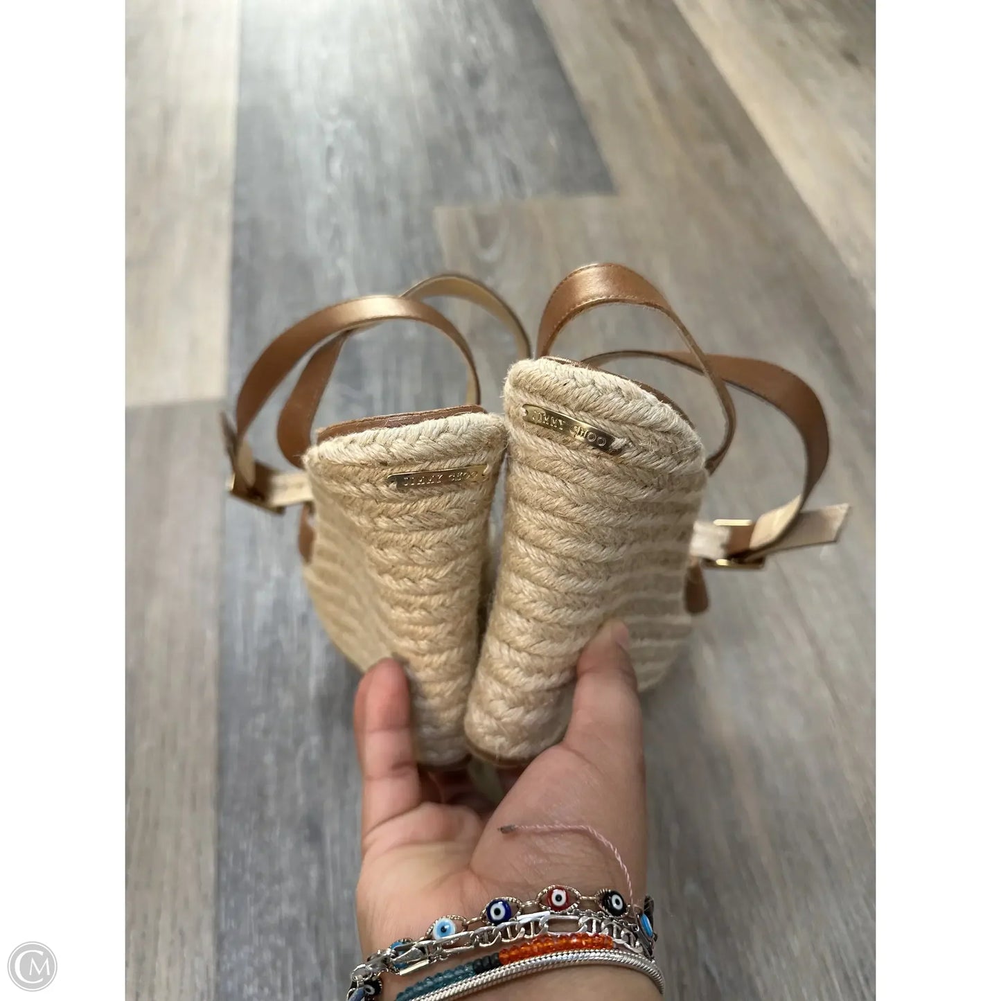 Sandals Luxury Designer By Jimmy Choo In Tan, Size: 9