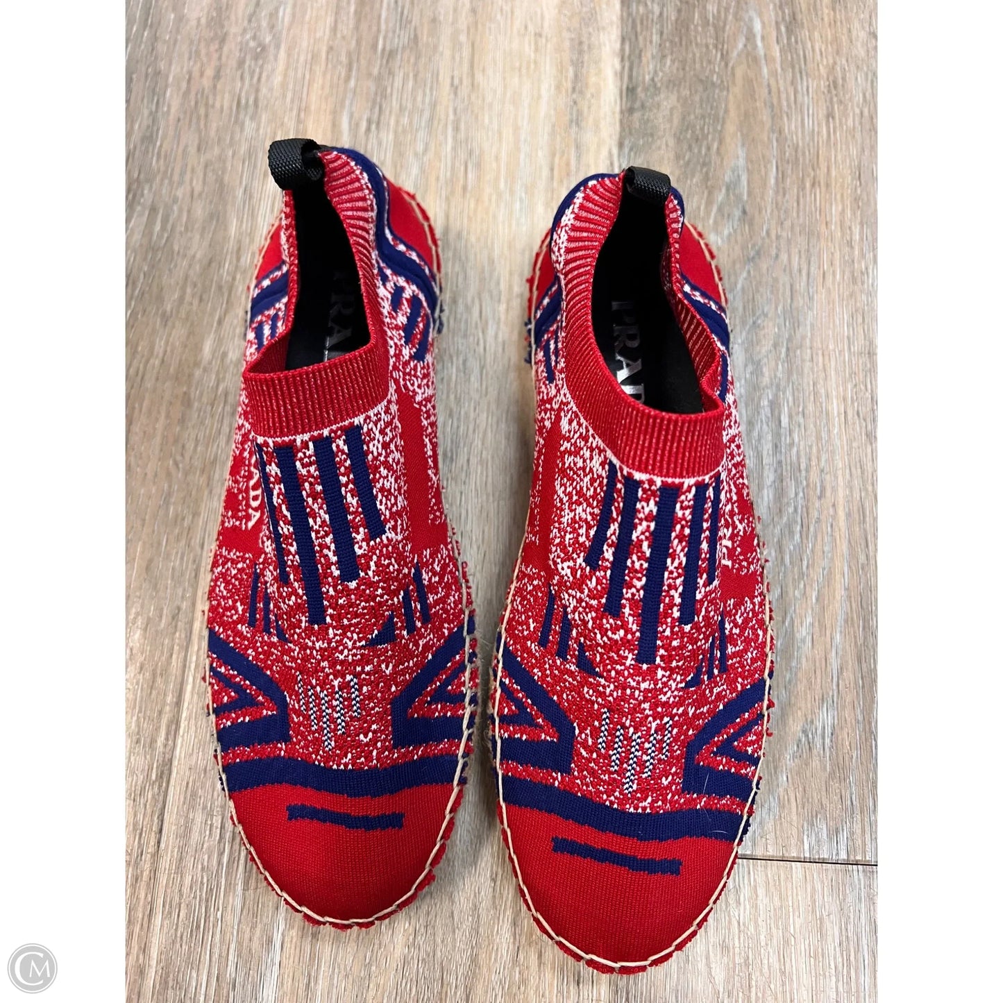 Shoes Luxury Designer By Prada In Blue & Red, Size: 7 (37)