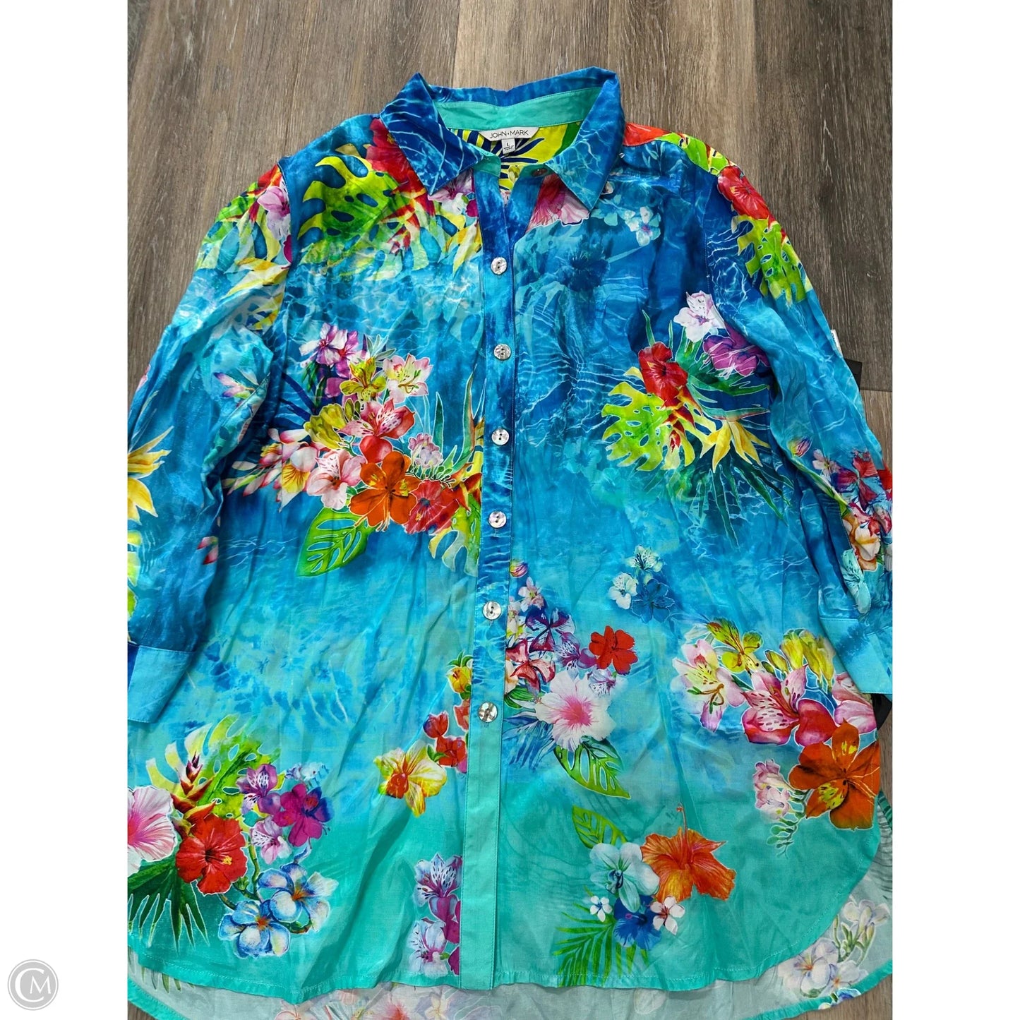Blouse Long Sleeve By John Mark In Floral Print, Size: L