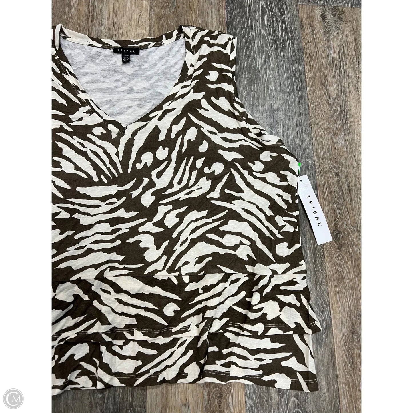 Top Sleeveless By Tribal In Zebra Print, Size: Xxl