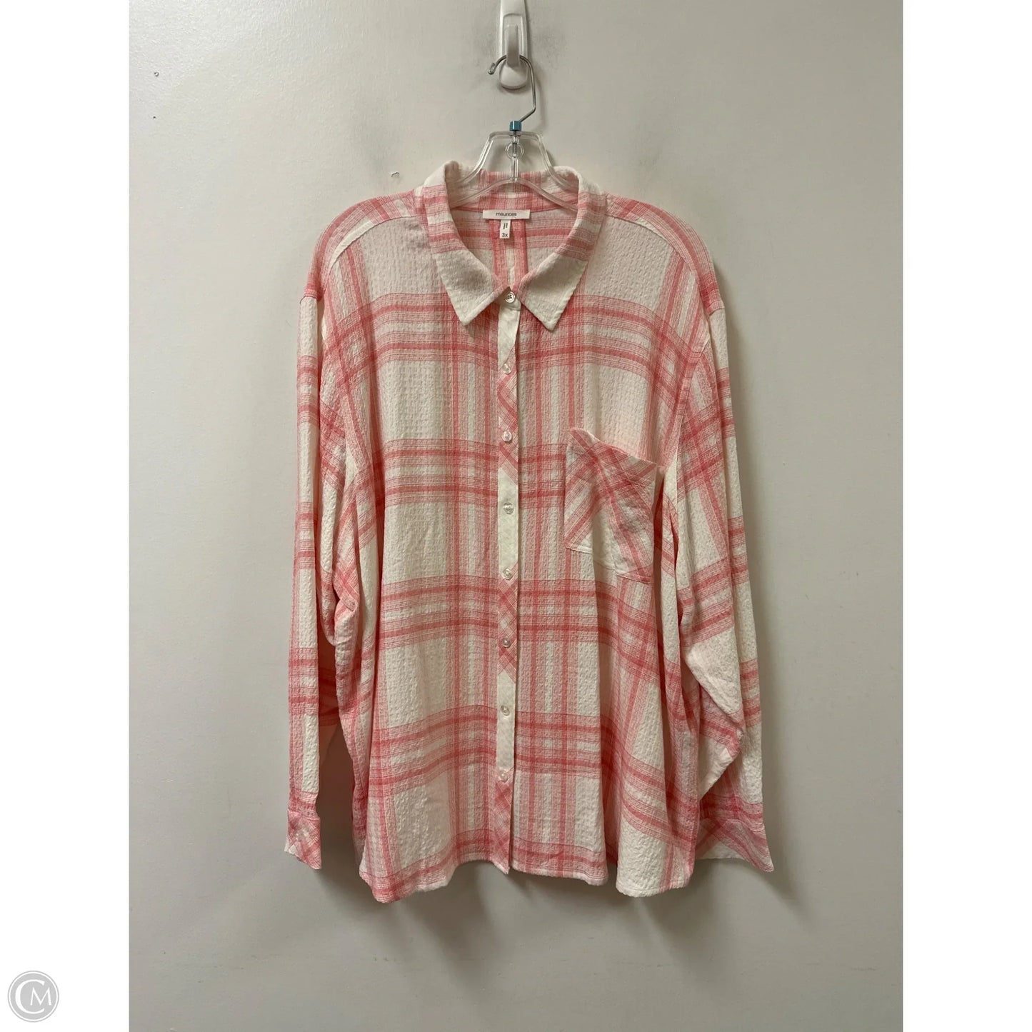 Blouse Long Sleeve By Maurices In Pink & White, Size: 3x