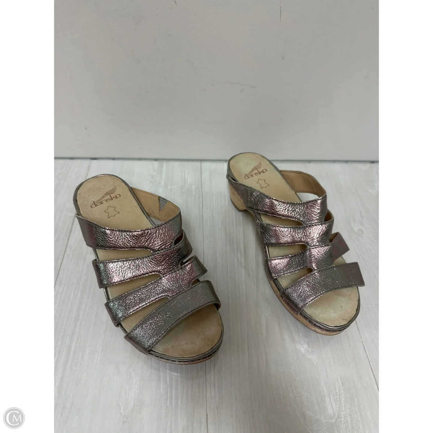 Sandals Heels Block By Dansko In Silver, Size: 8