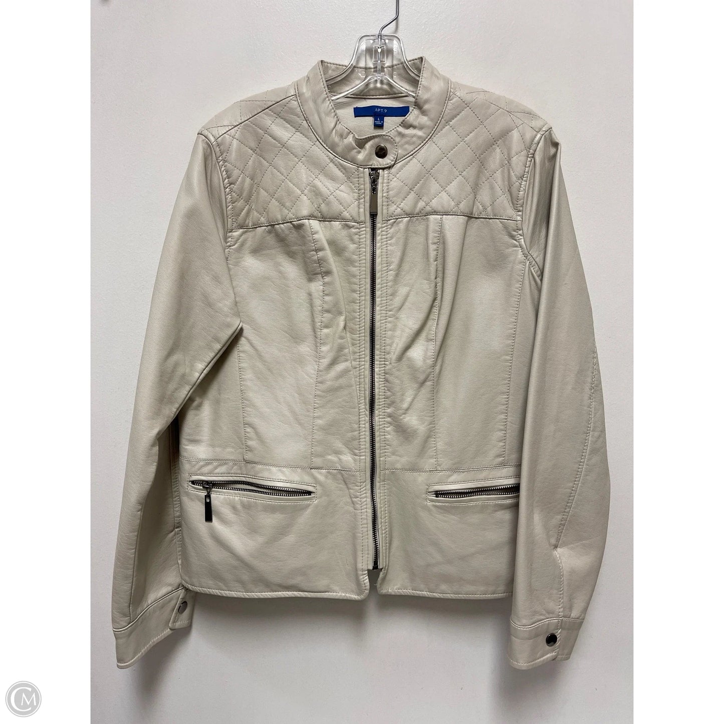 Jacket Moto By Apt 9 In Cream, Size: L