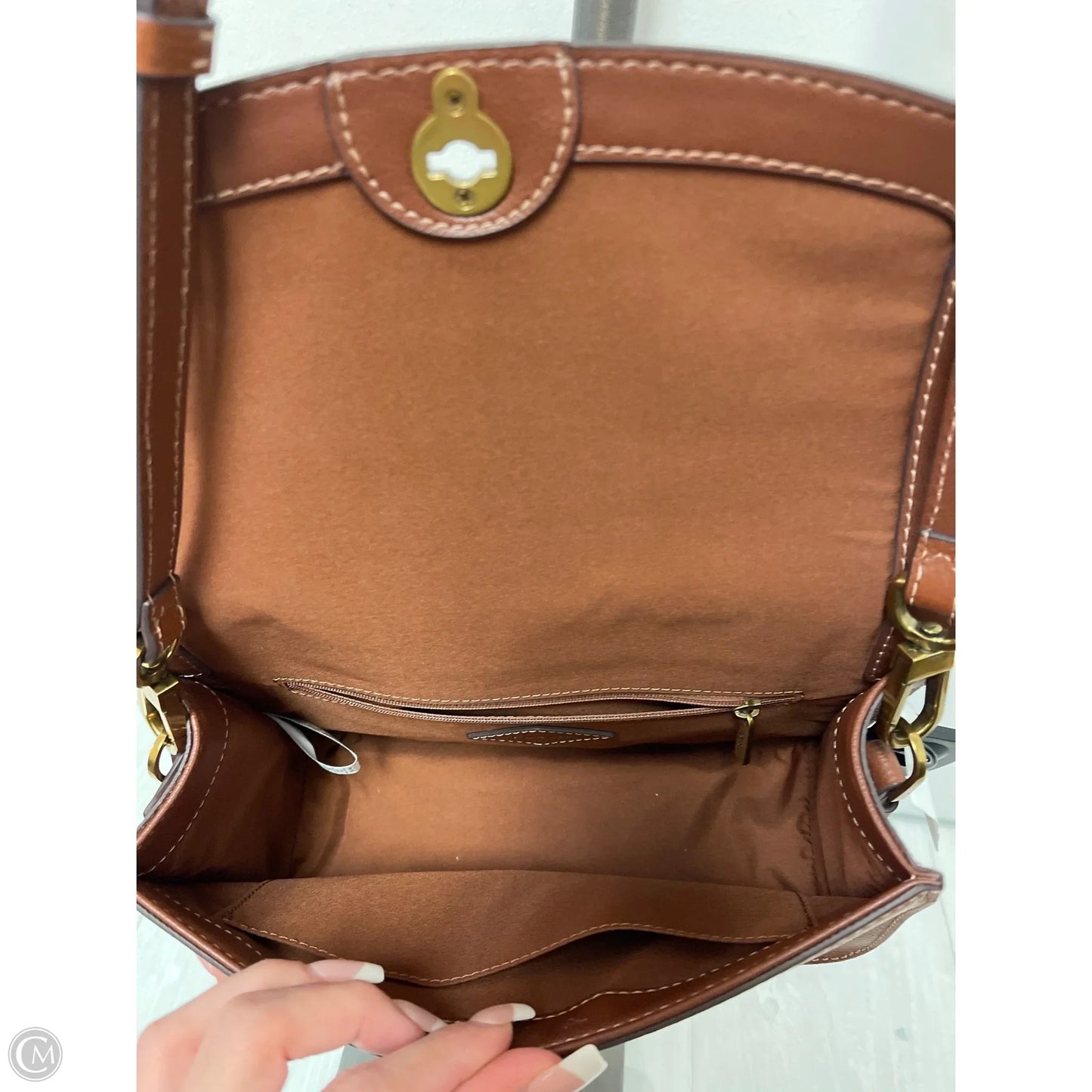 Handbag Leather By Fossil, Size: Medium