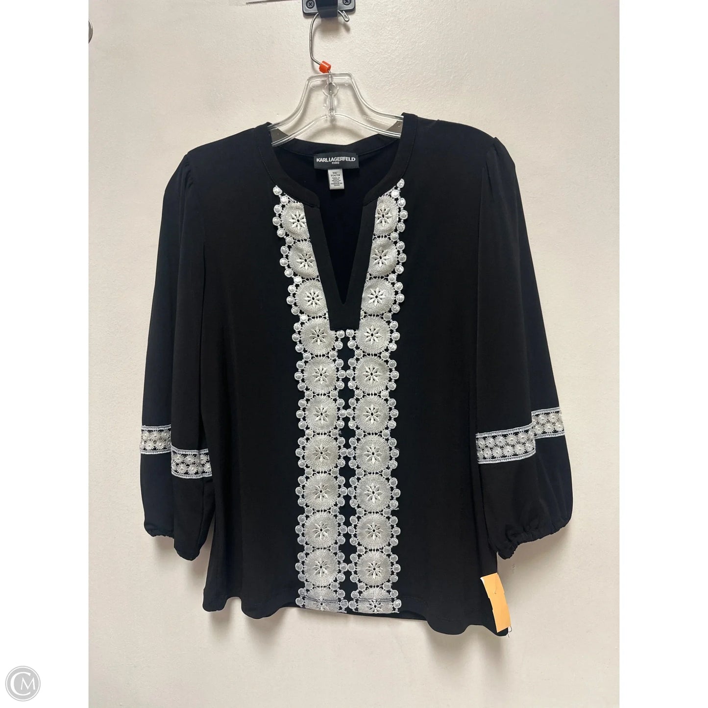 Top Long Sleeve Designer By Karl Lagerfeld In Black, Size: Xs