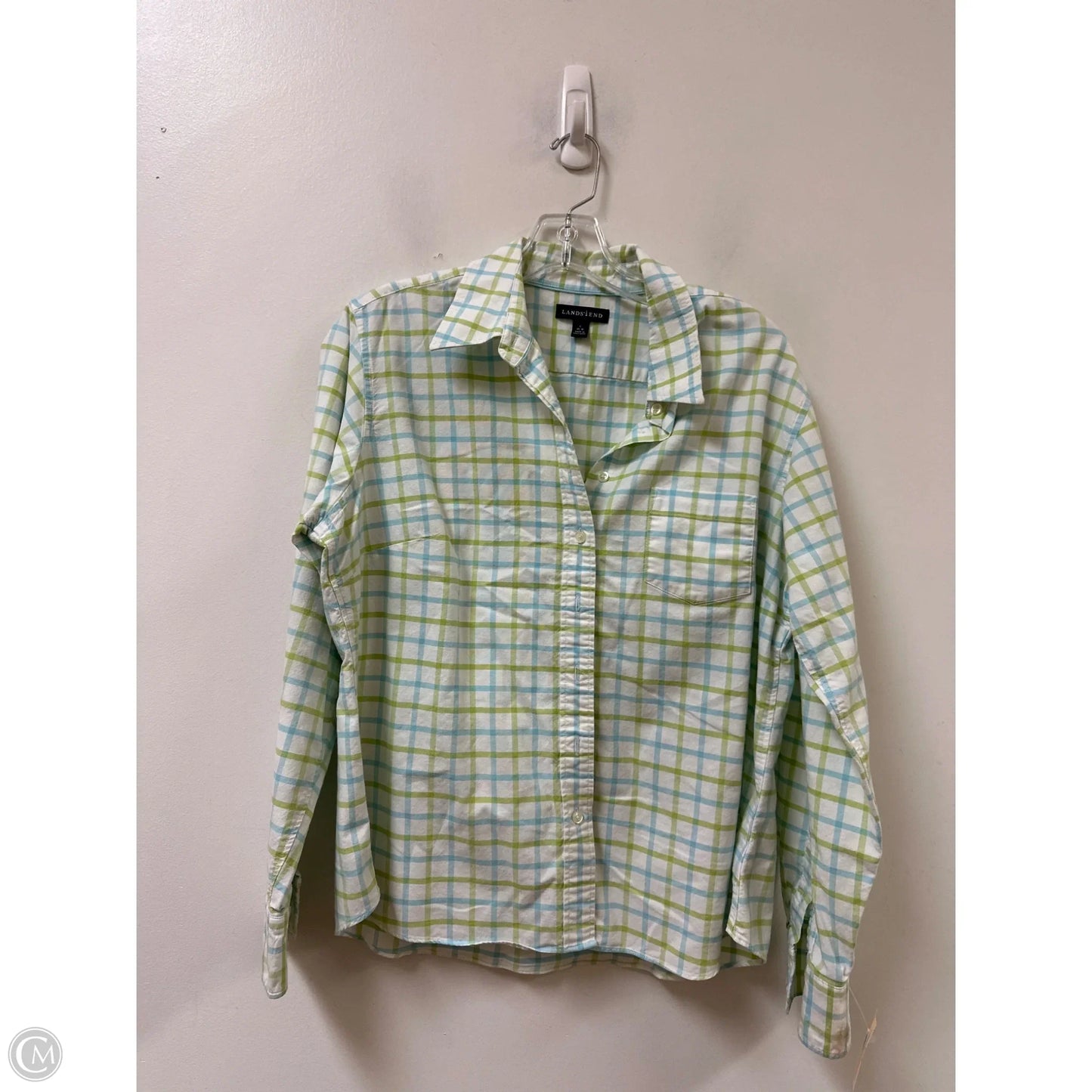 Blouse Long Sleeve By Lands End In Blue & Green, Size: L