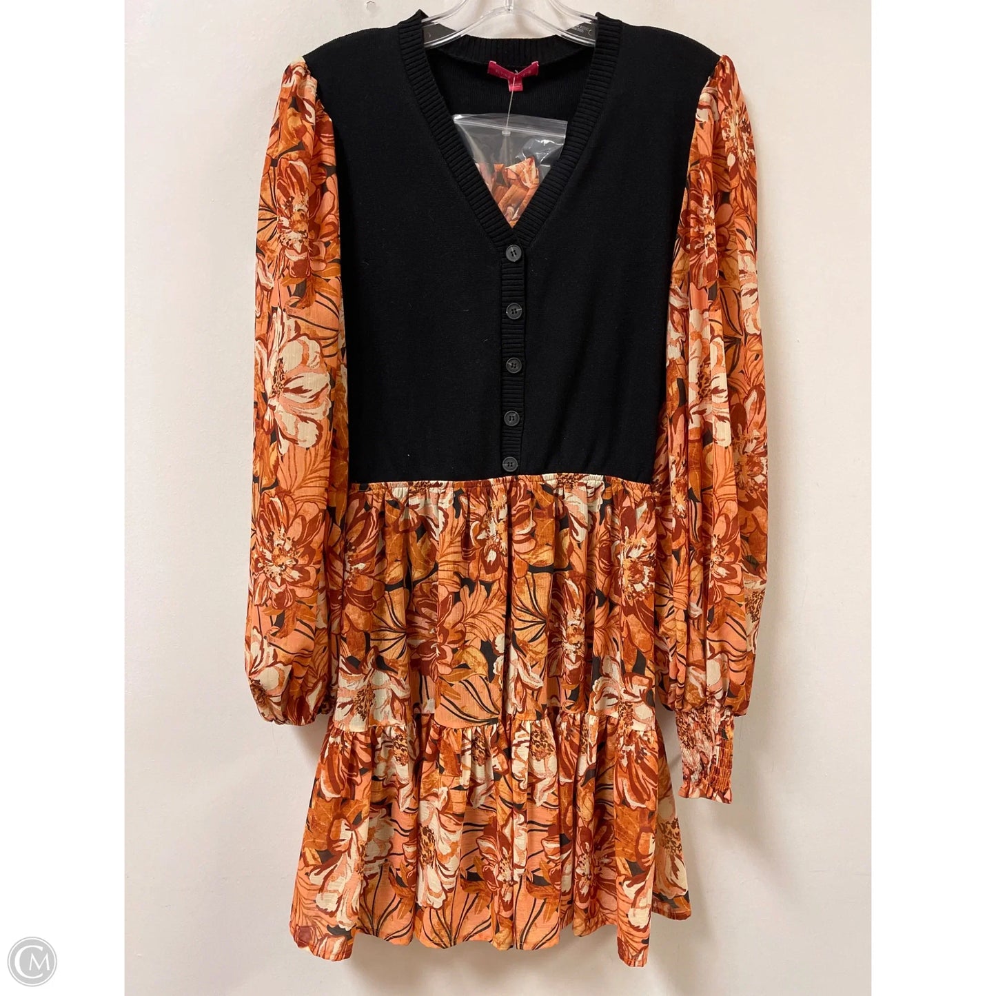 Dress Casual Midi By Flying Tomato In Black & Orange, Size: L