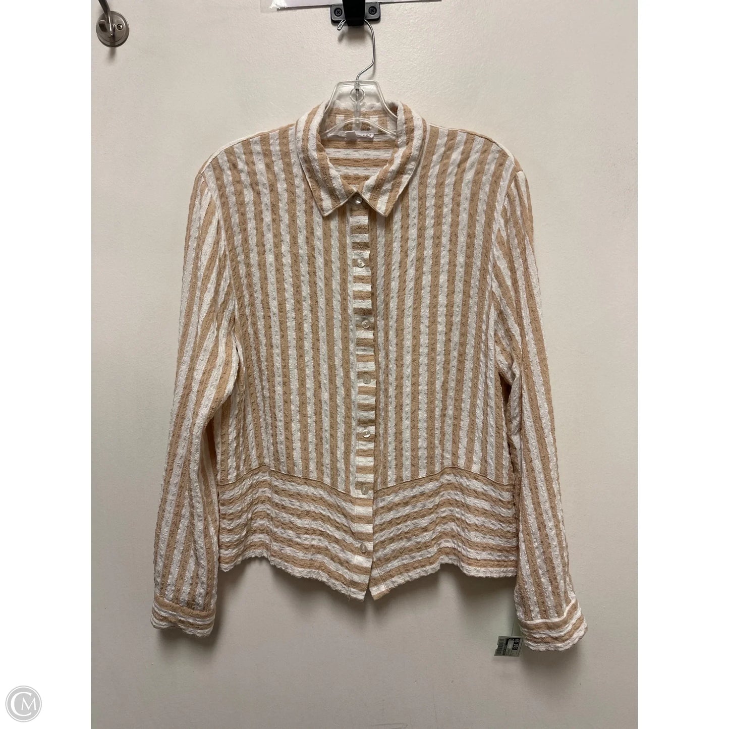 Top Long Sleeve By Jane And Delancey In Tan & White, Size: S