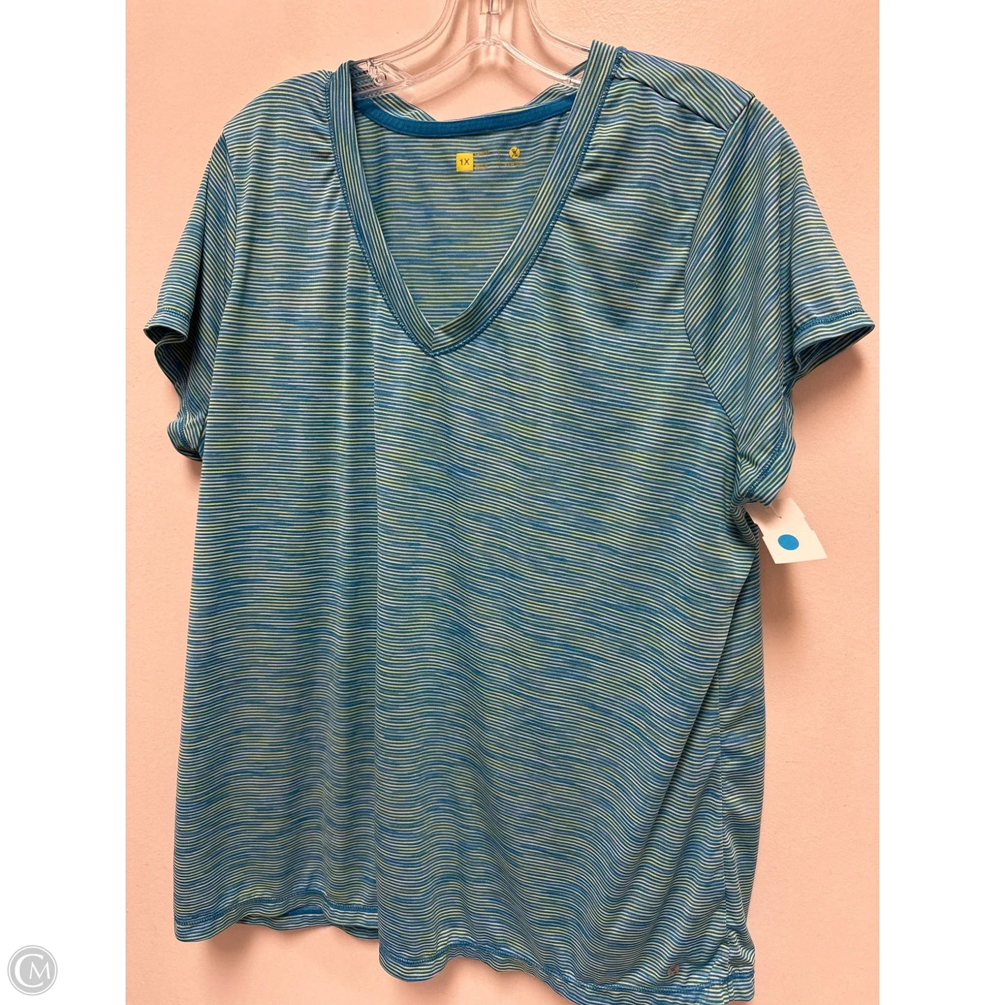 Athletic Top Short Sleeve By Xersion In Blue & Yellow, Size: 1x