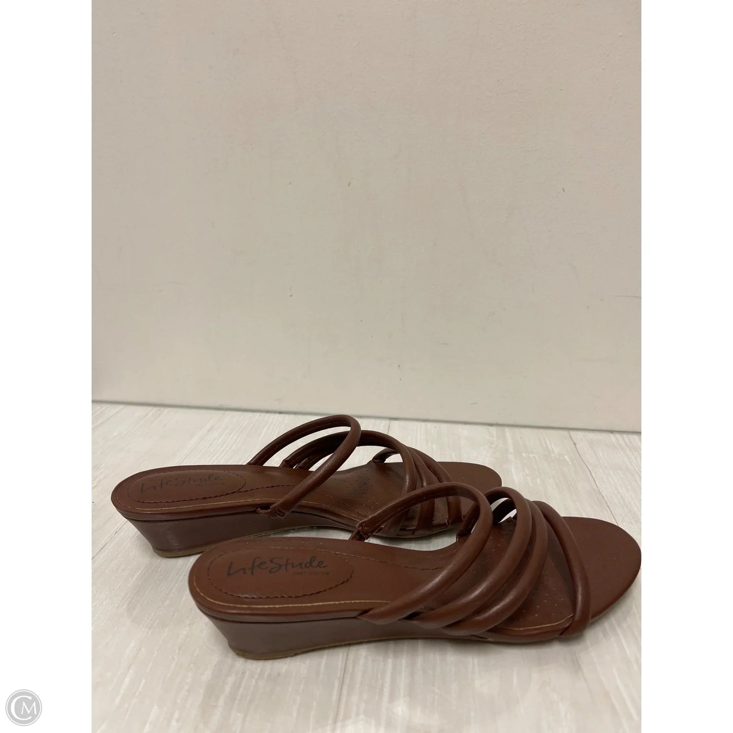 Sandals Heels Wedge By Life Stride In Brown, Size: 9.5