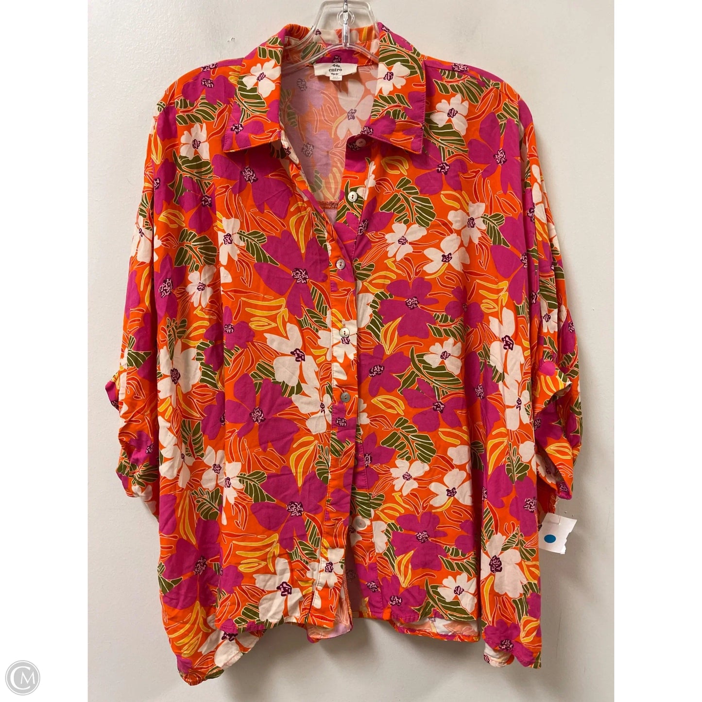 Blouse Short Sleeve By Entro In Orange & Pink, Size: M