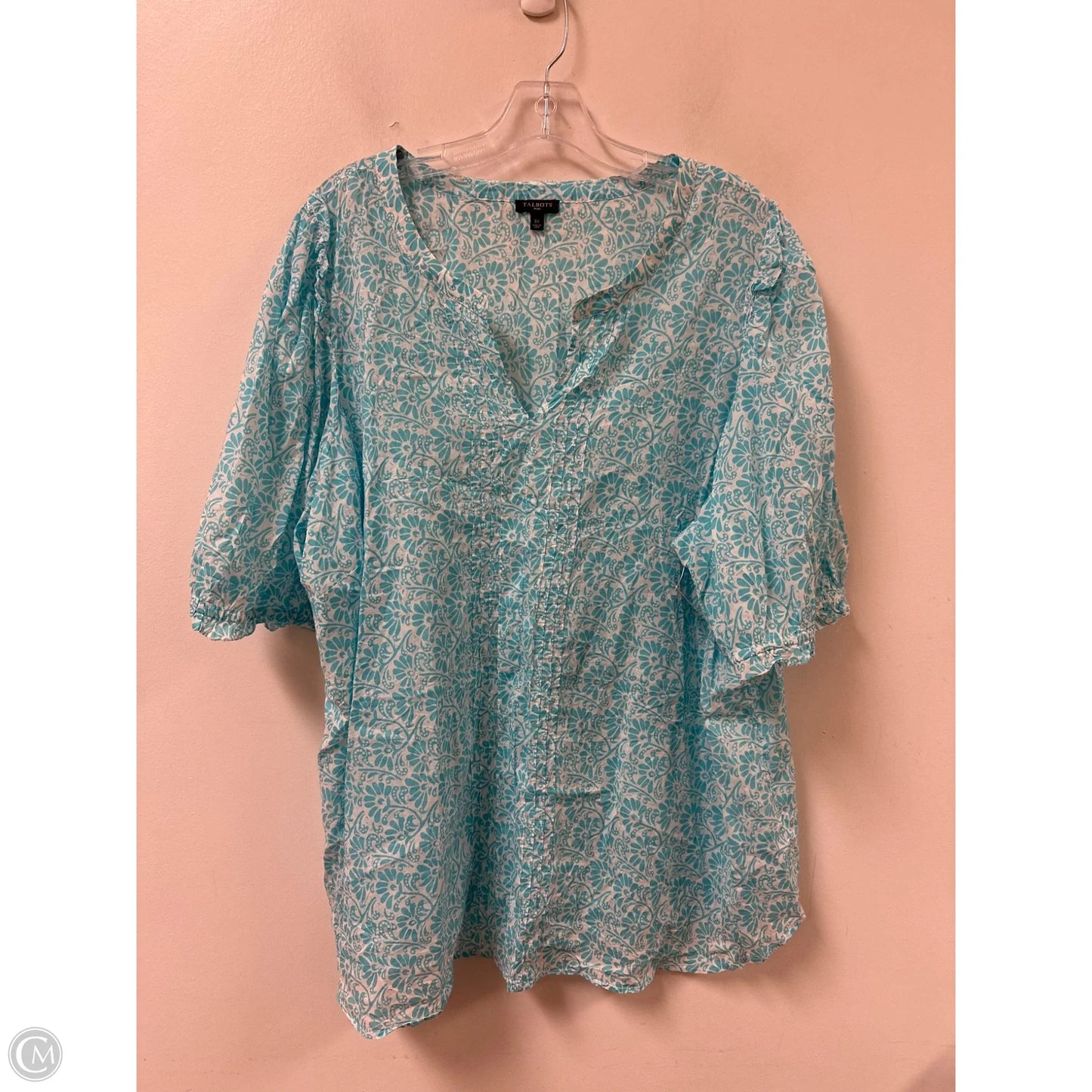 Top Short Sleeve By Talbots In Blue & White, Size: 3x