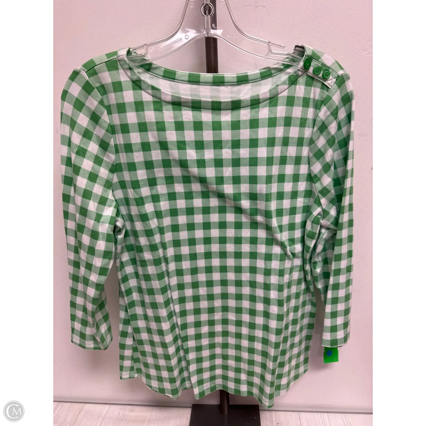 Top Long Sleeve By Charter Club In Green & White, Size: L