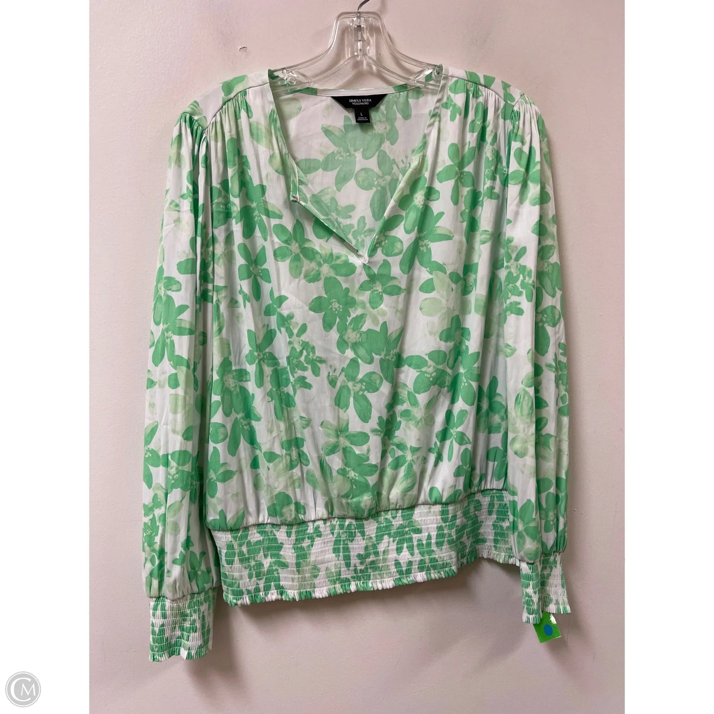 Top Long Sleeve By Simply Vera In Green & White, Size: L