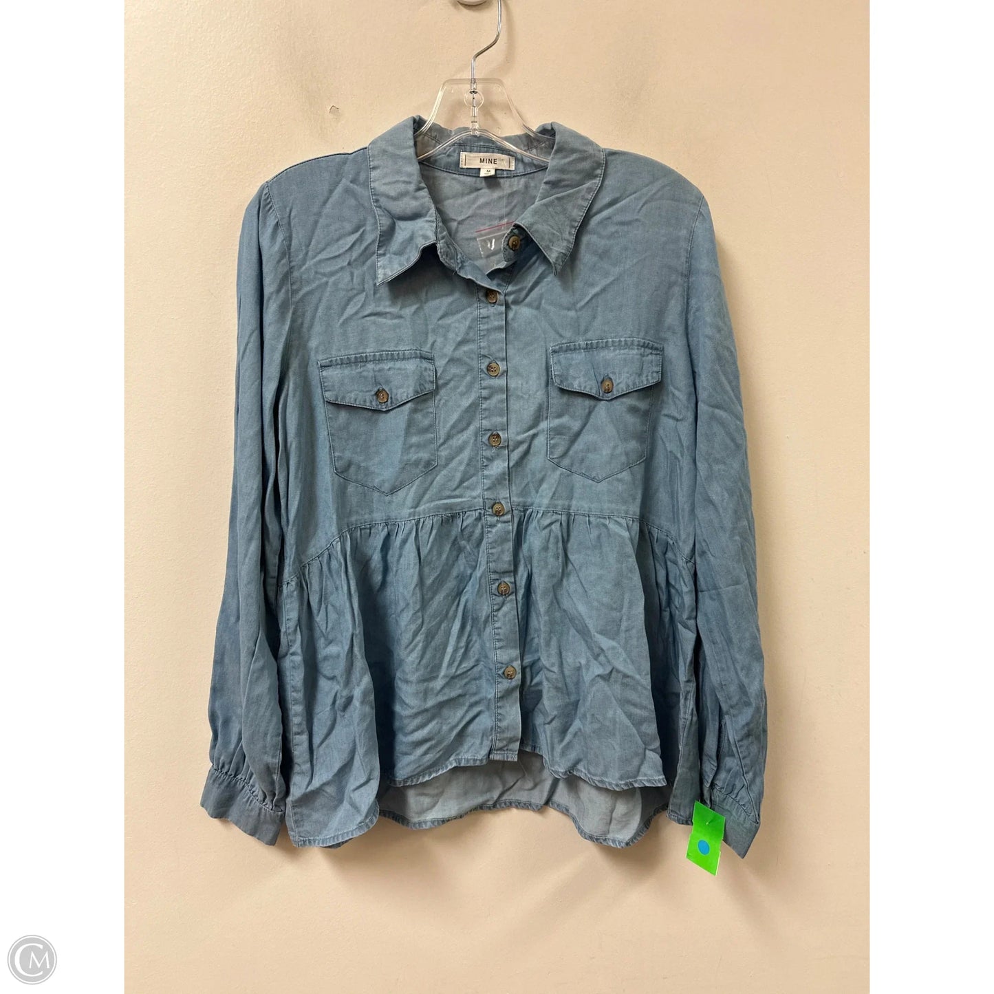 Blouse Long Sleeve By Mine In Blue Denim, Size: M