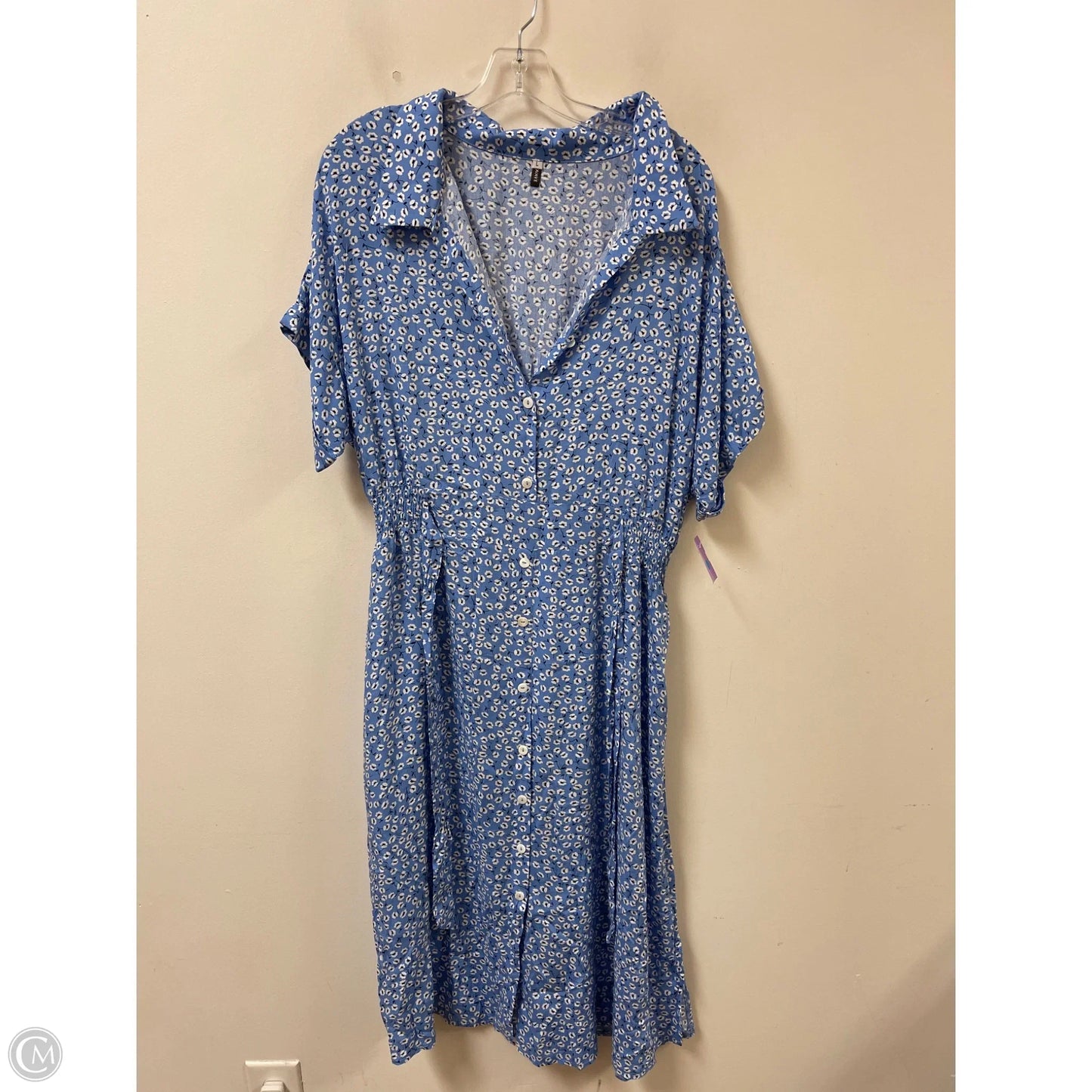 Dress Casual Midi By Clothes Mentor In Blue & White, Size: L