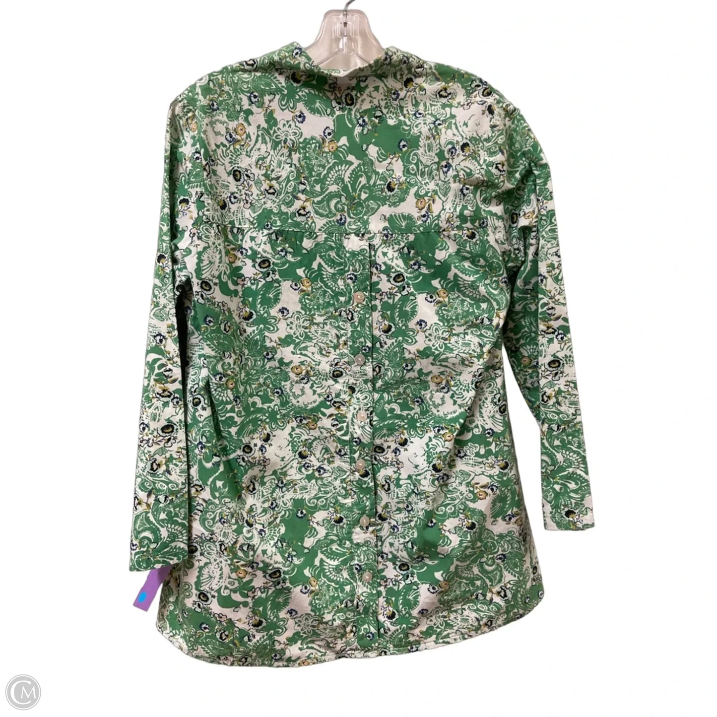 Blouse Long Sleeve By Clothes Mentor In Green & White, Size: L