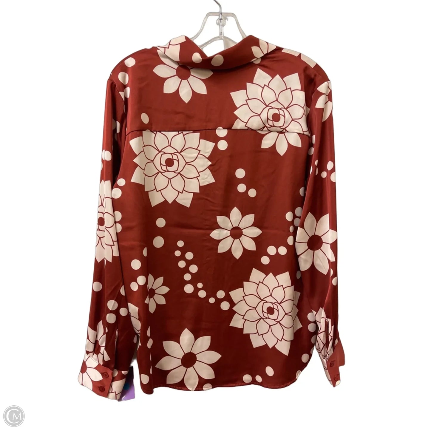 Blouse Long Sleeve By Maison Damelie In Brown & Cream, Size: M