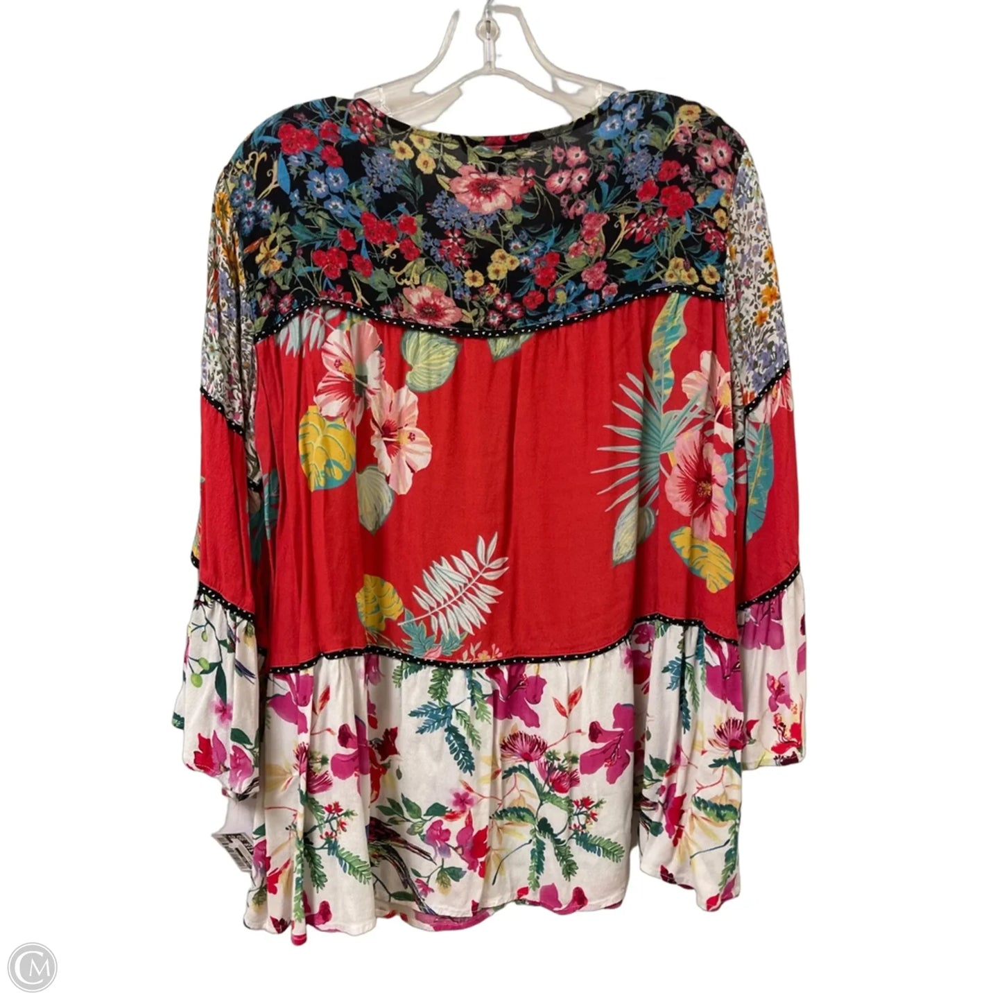 Top Long Sleeve By John Mark In Red & White, Size: L
