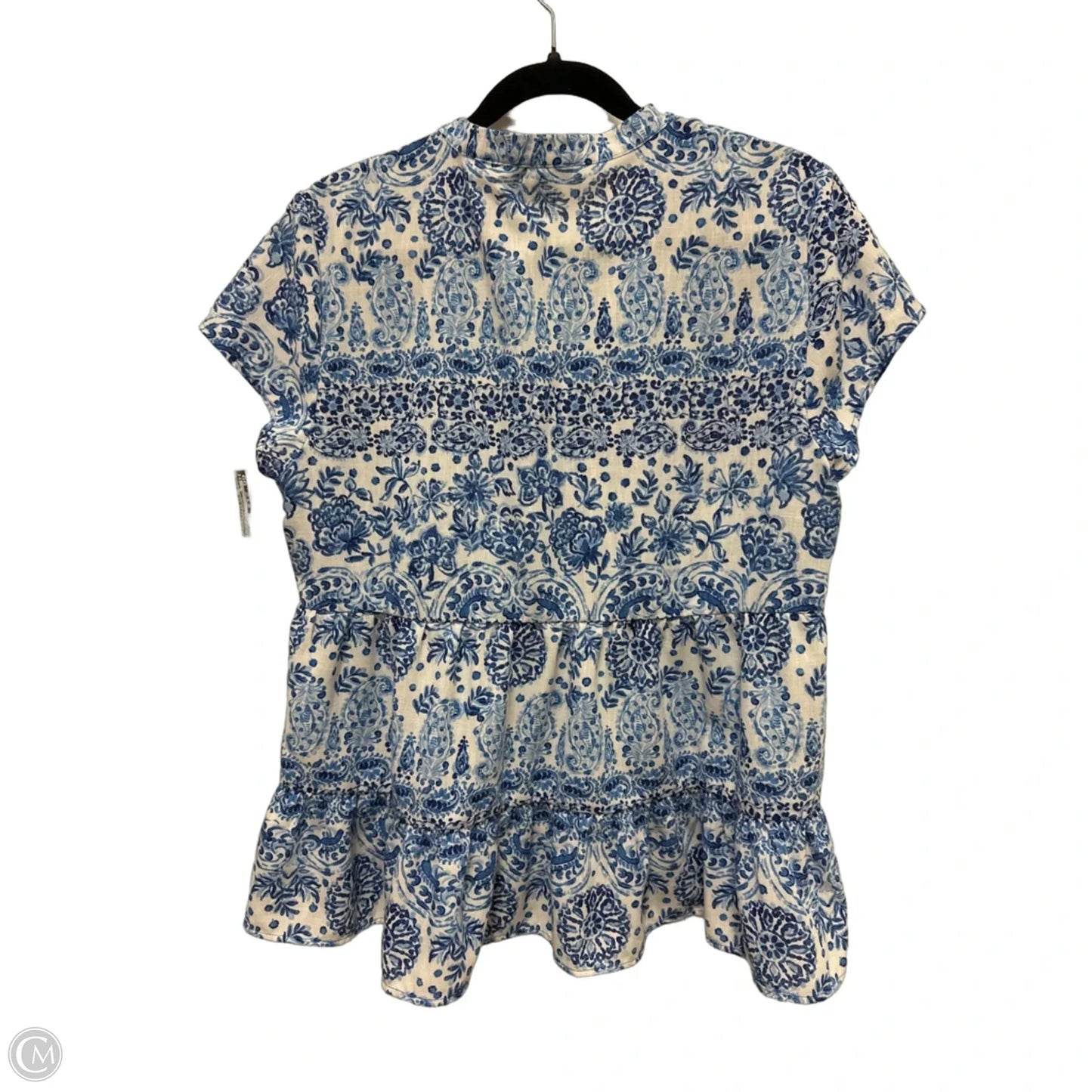 Blouse Short Sleeve By Clothes Mentor In Blue & White, Size: M