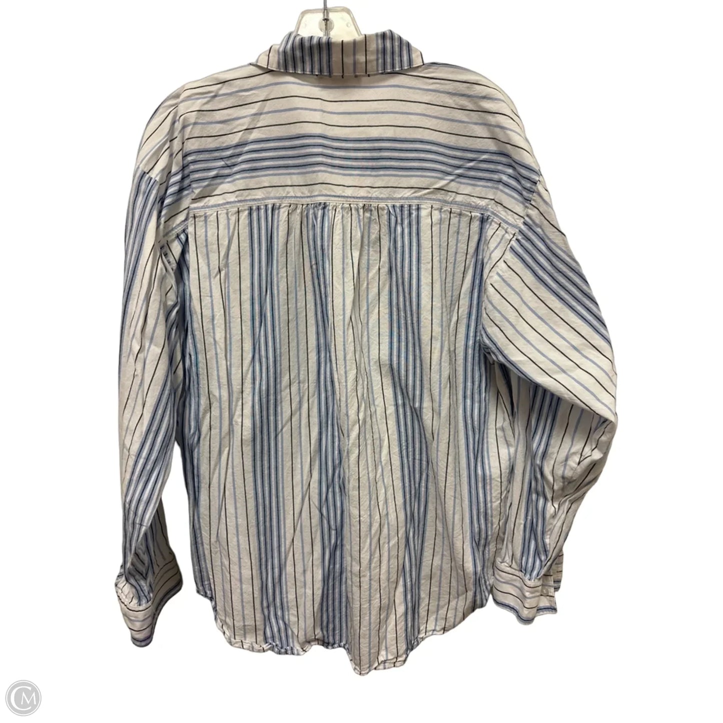 Blouse Long Sleeve By Loft In Blue & White, Size: L