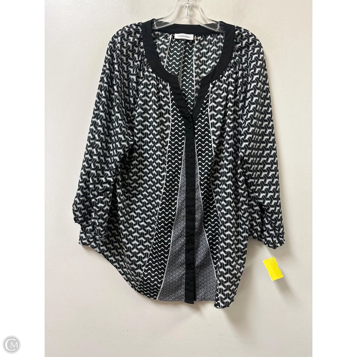 Blouse Long Sleeve By Calvin Klein In Black & White, Size: 1x