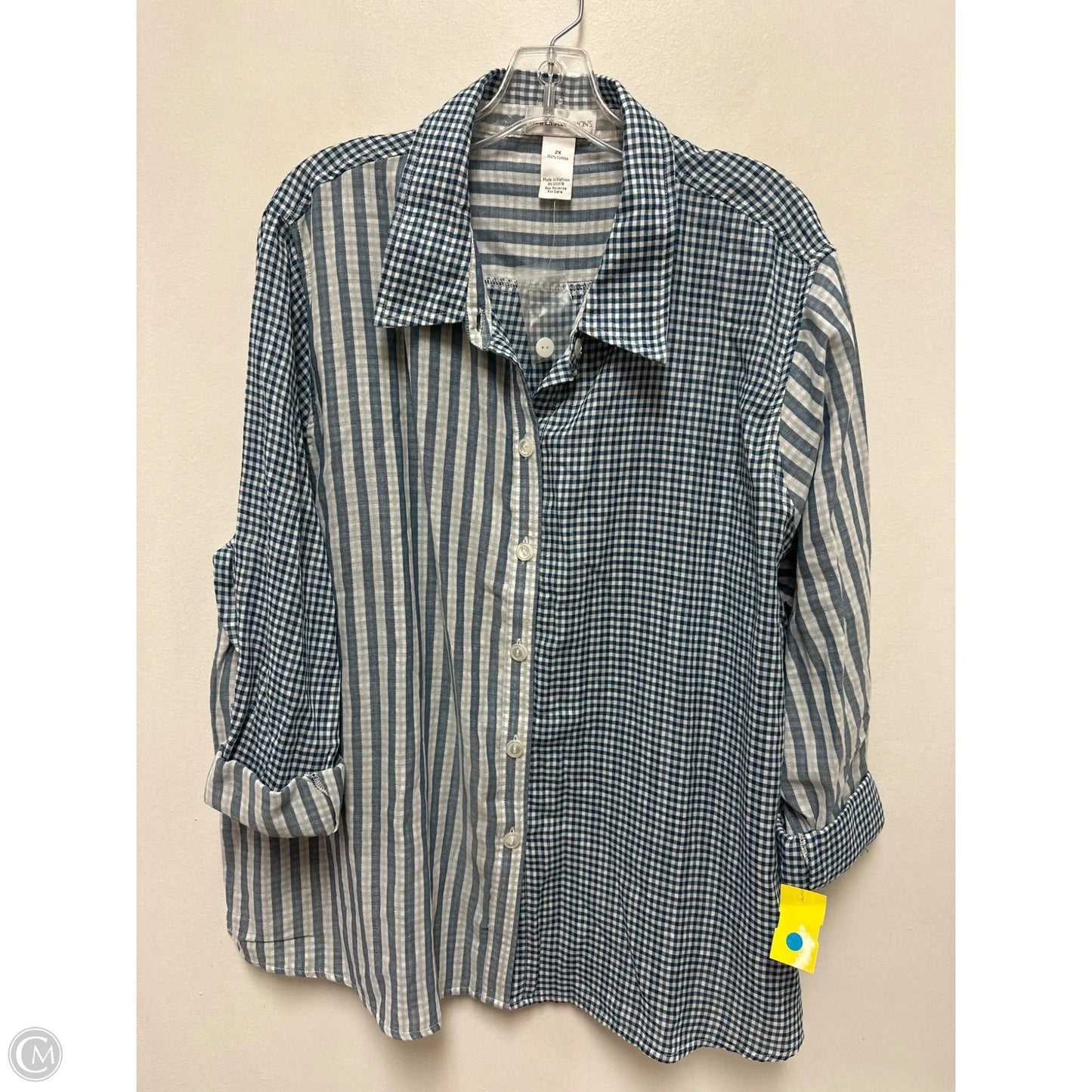 Blouse Long Sleeve By Clothes Mentor In Blue & White, Size: 2x