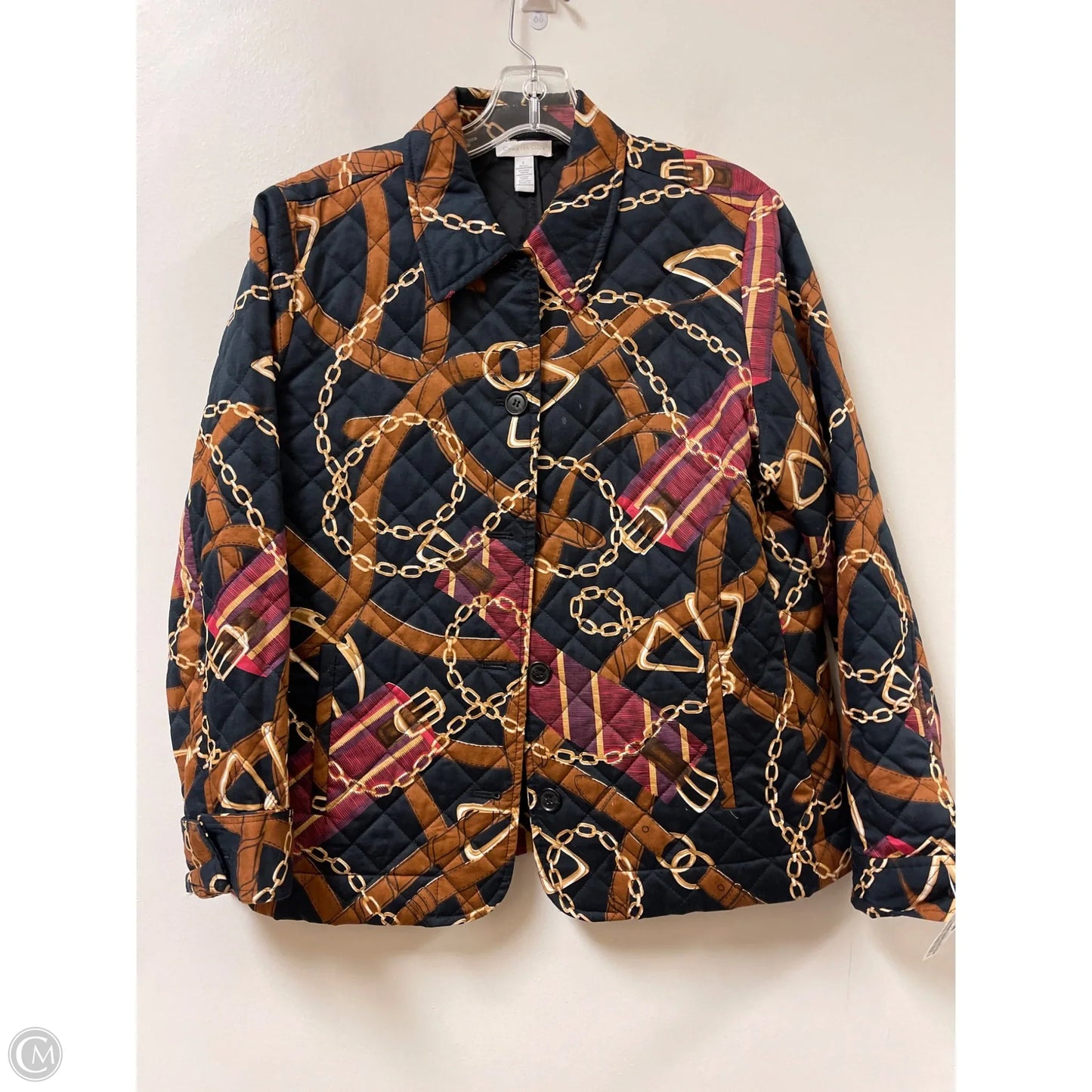 Jacket Puffer & Quilted By Charter Club In Black & Gold, Size: L