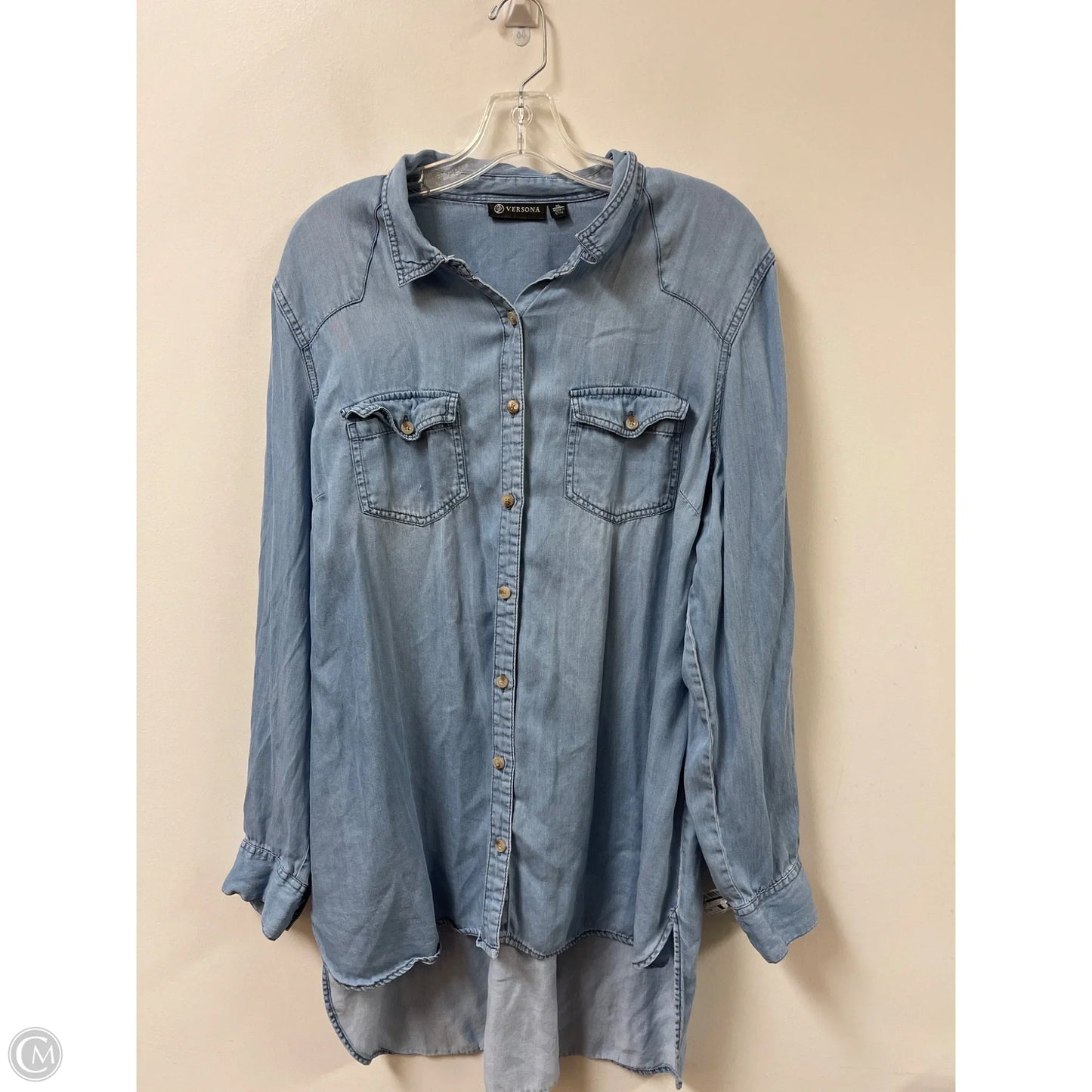 Blouse Long Sleeve By Versona In Blue, Size: Xl