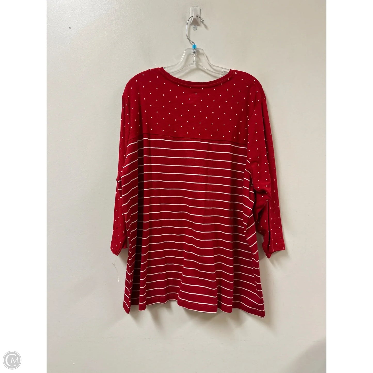 Top Long Sleeve By Kim Rogers In Red & White, Size: 3x