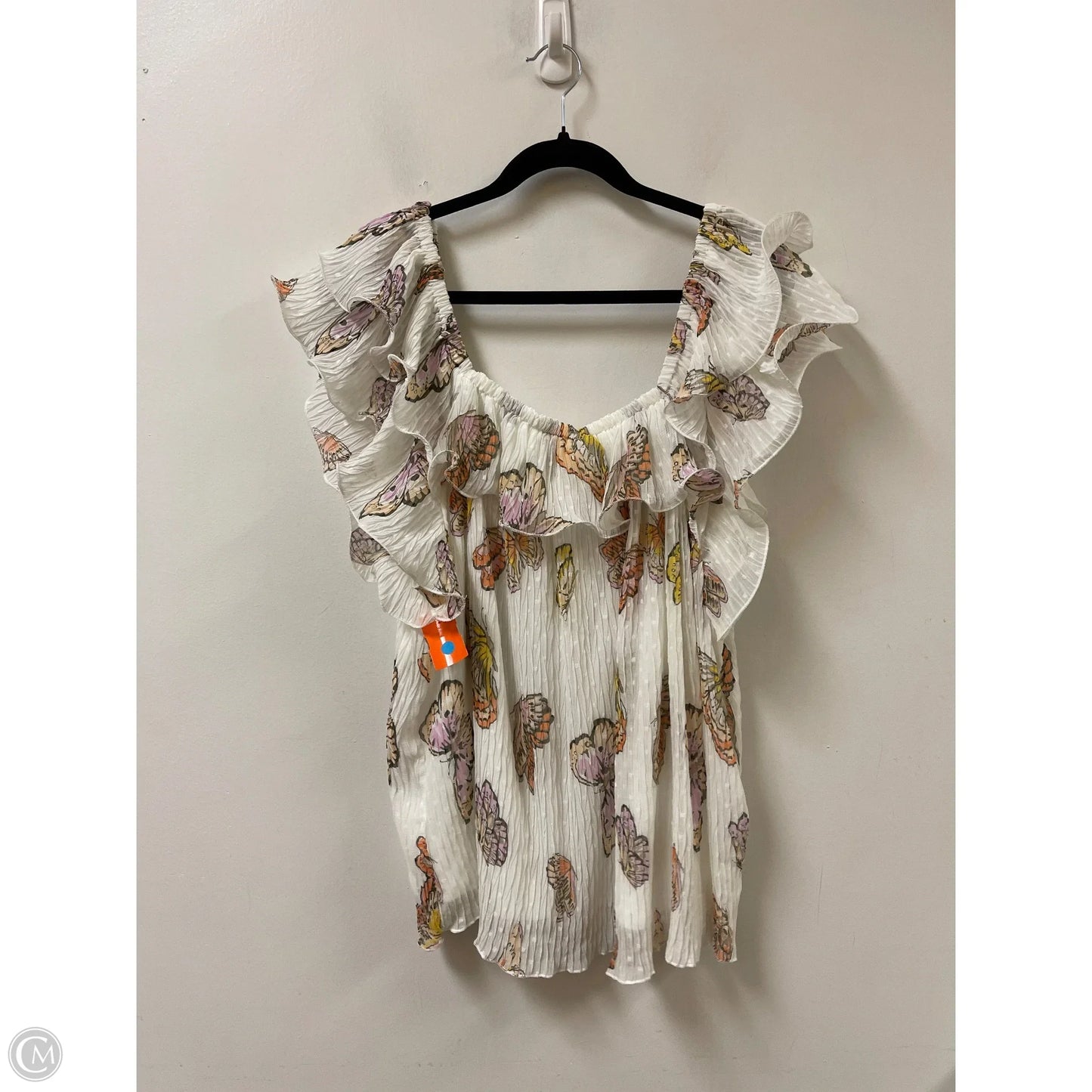 Top Short Sleeve By Cato In Pink & White, Size: 1x