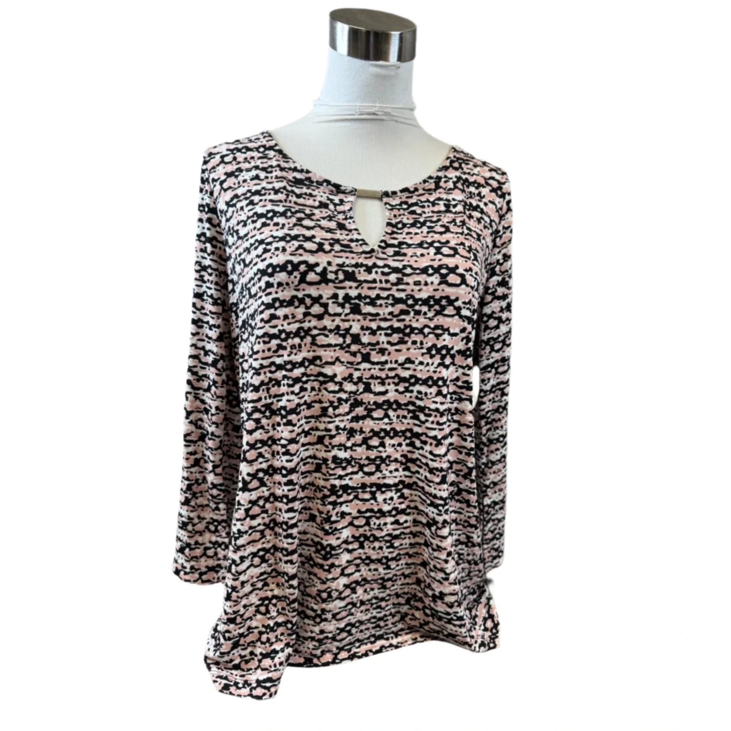 Top Long Sleeve By Jones New York In Black & Pink, Size: M