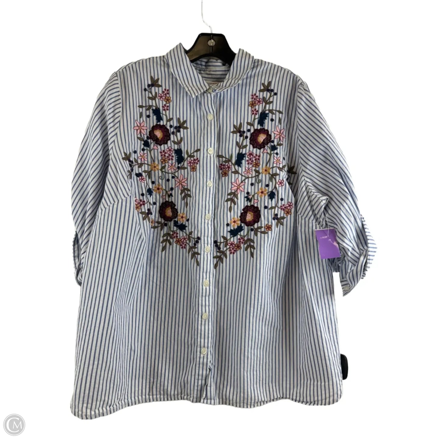 Top 3/4 Sleeve By Croft And Barrow In Blue & White, Size: 1x