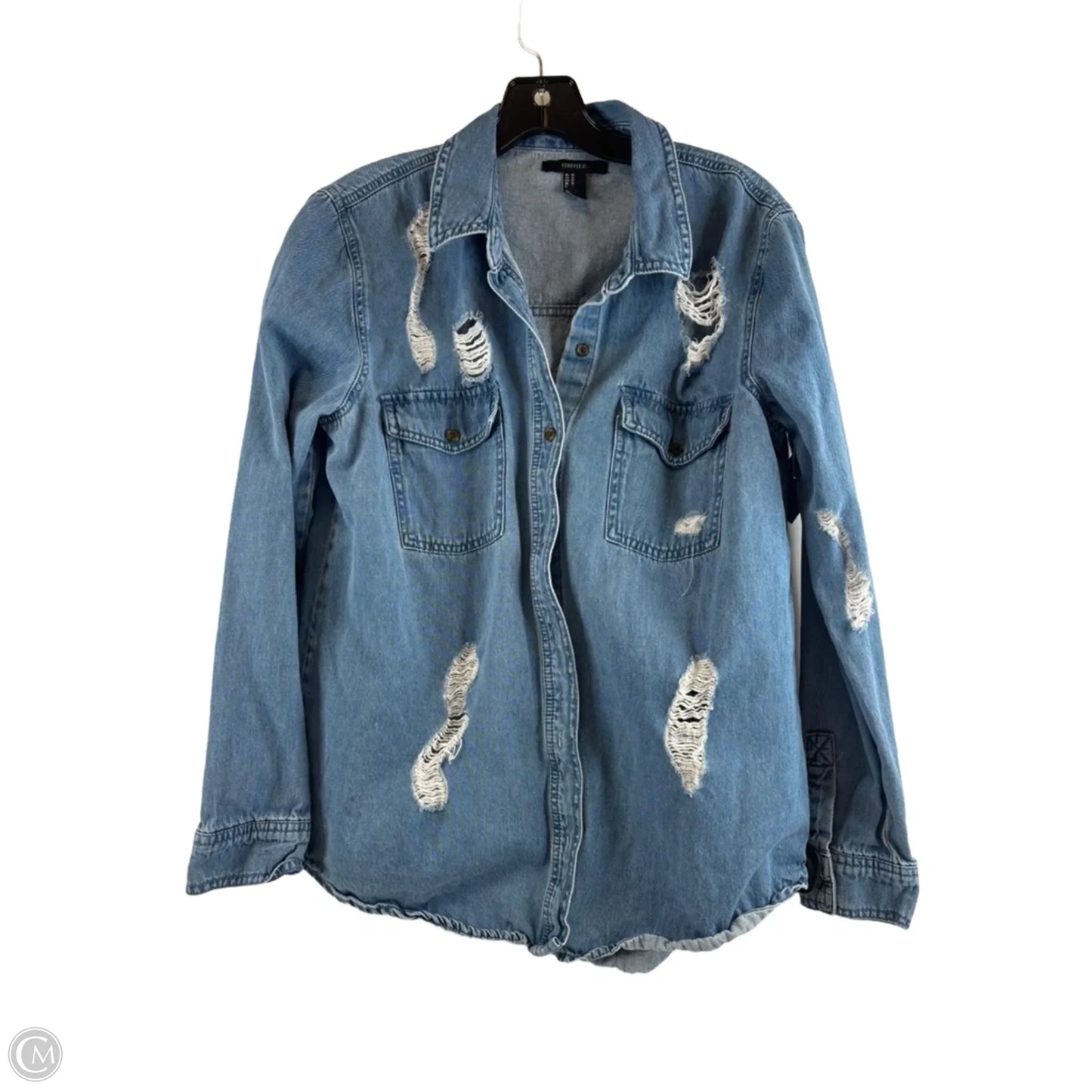 Top Long Sleeve By Forever 21 In Blue Denim, Size: M