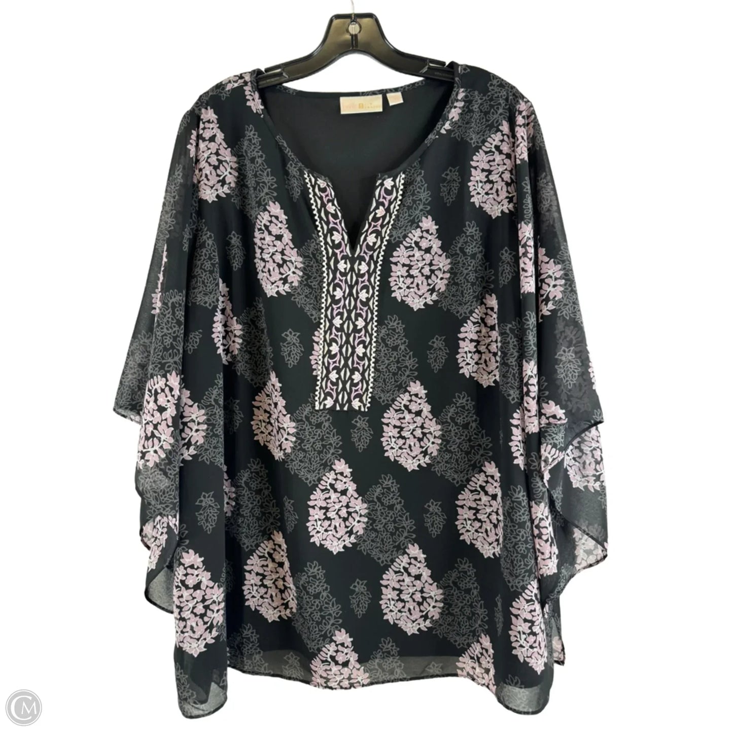 Top Long Sleeve By Belle By Kim Gravel In Black & Pink, Size: 1x