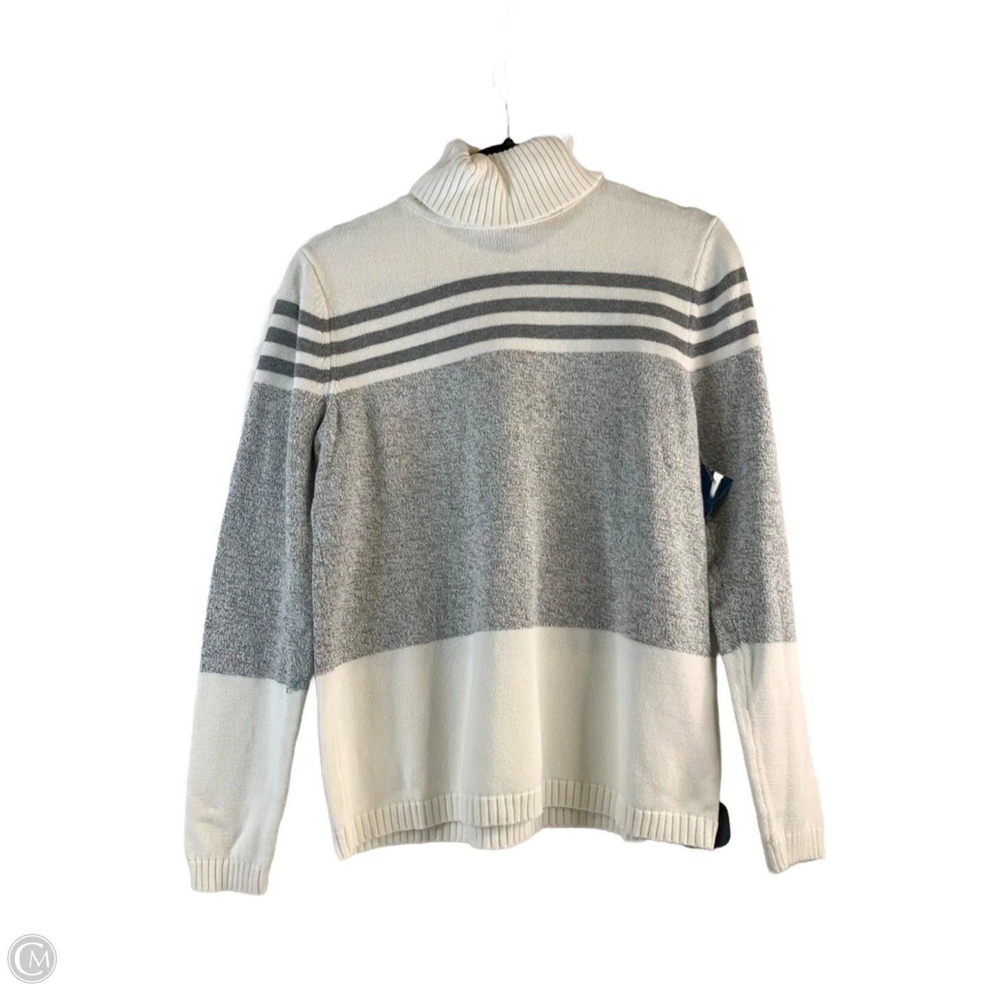 Sweater By Karen Scott In Grey & White, Size: M