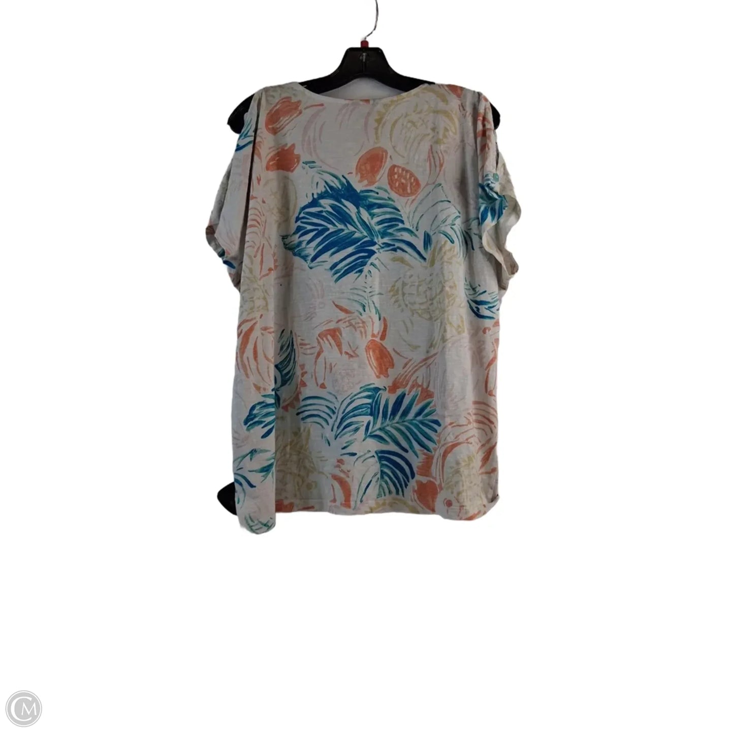 Top Short Sleeve By Chicos In Orange & White, Size: L