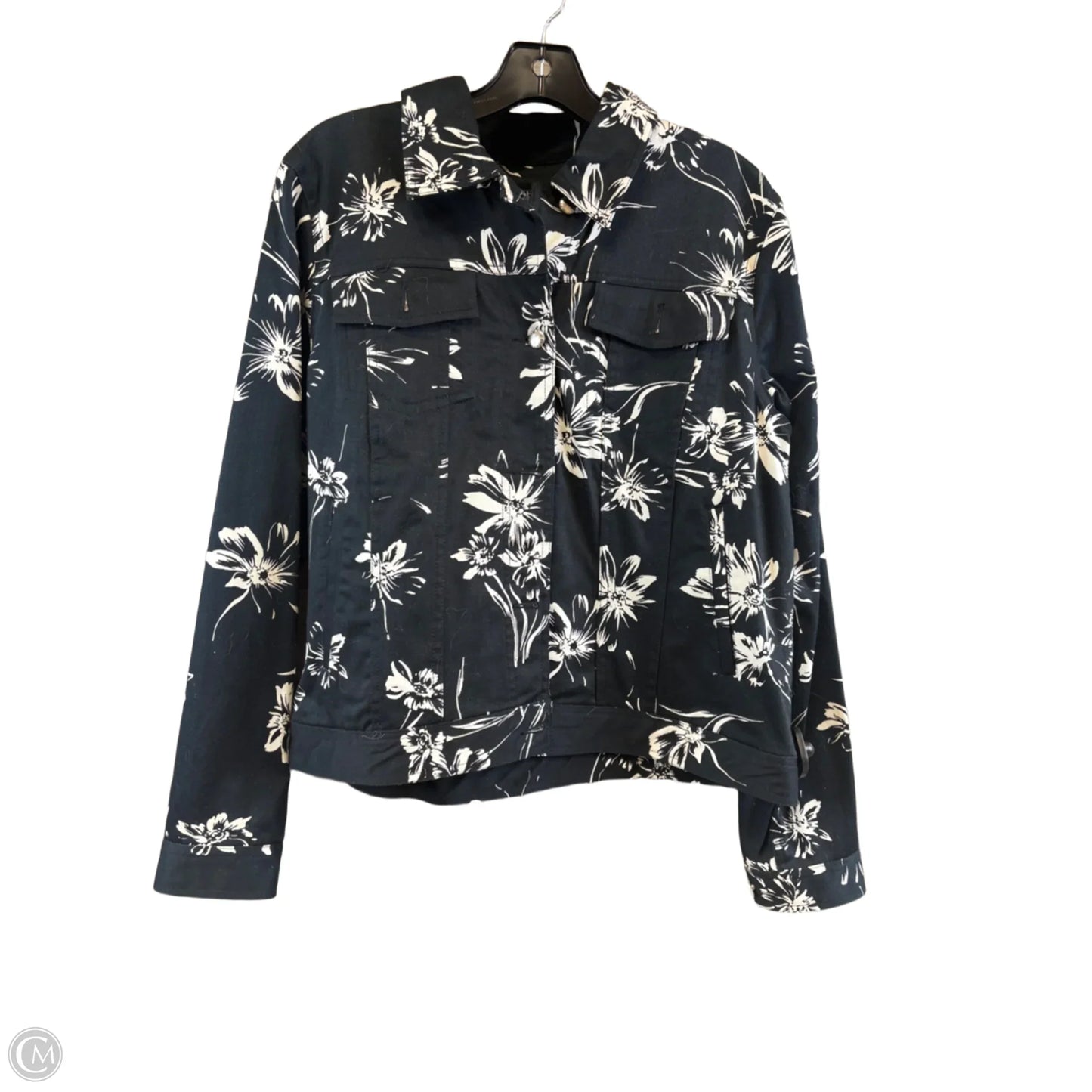 Jacket Denim By Chaps In Black & Cream, Size: L