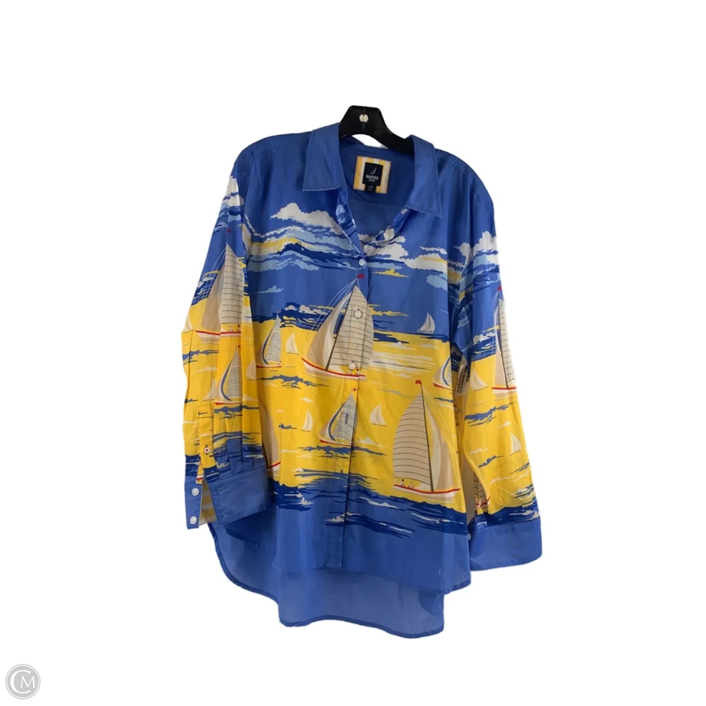 Top Long Sleeve By Nautica In Blue & Yellow, Size: L
