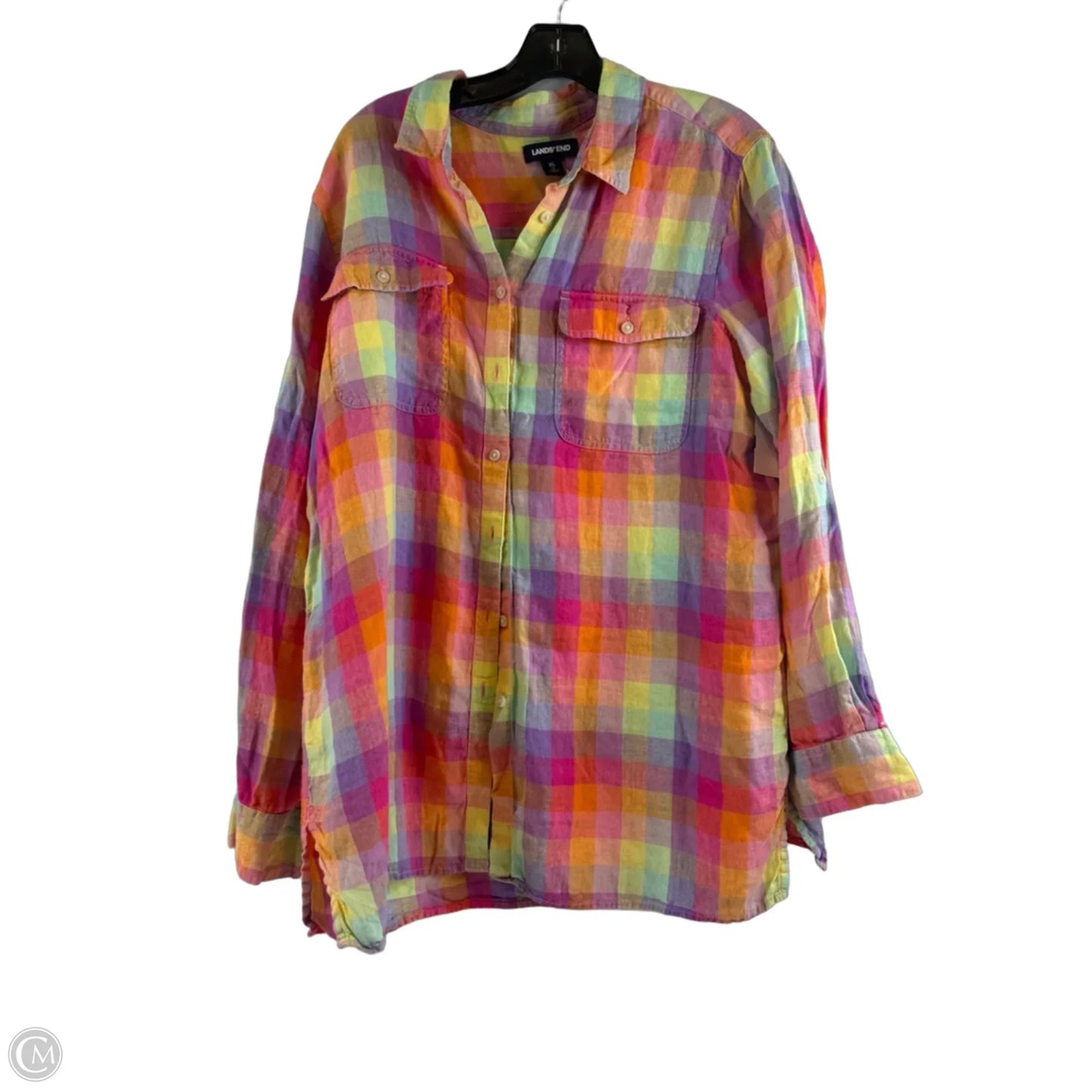 Top Long Sleeve By Lands End In Plaid Pattern, Size: Xl