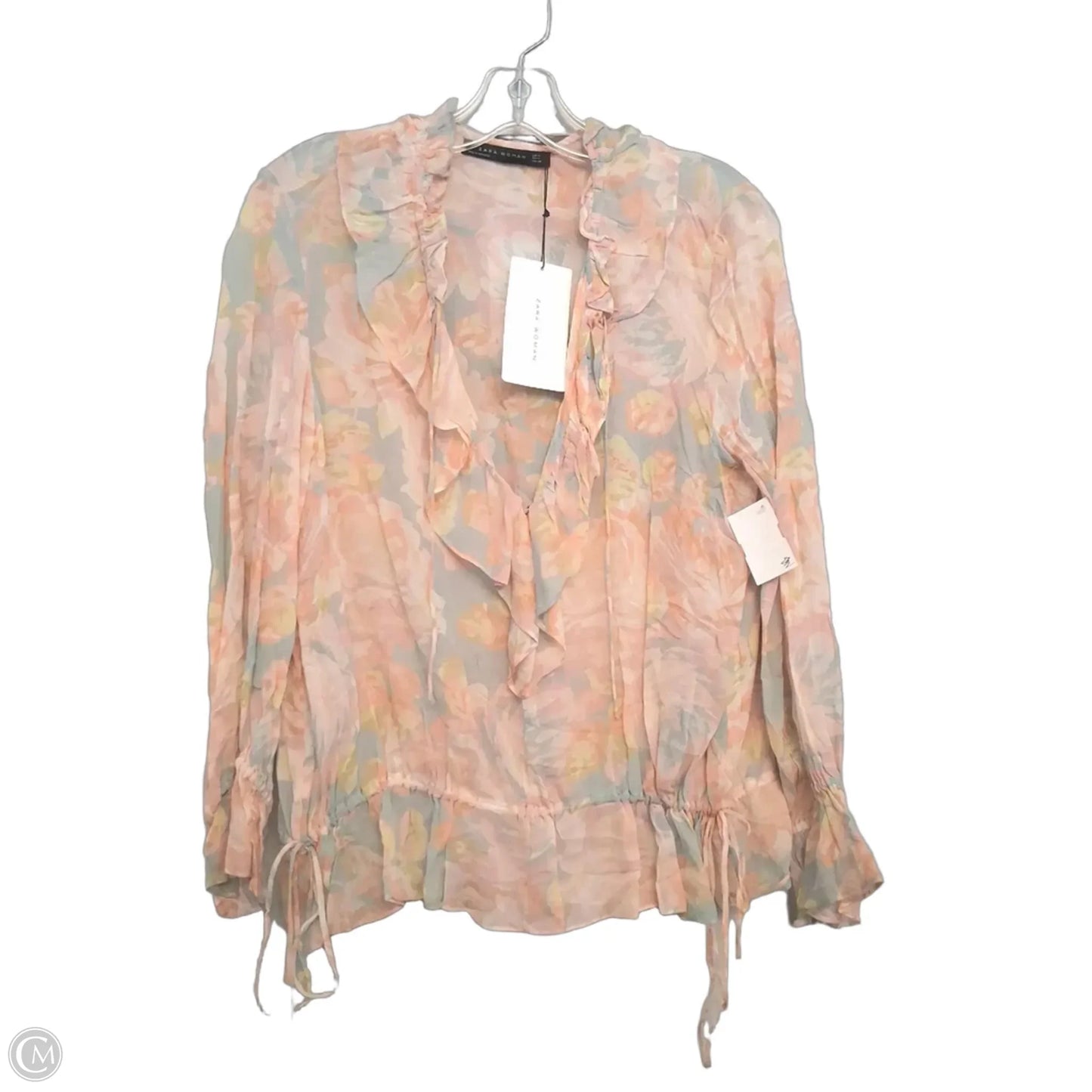 Blouse Long Sleeve By Zara Women In Floral Print, Size: M