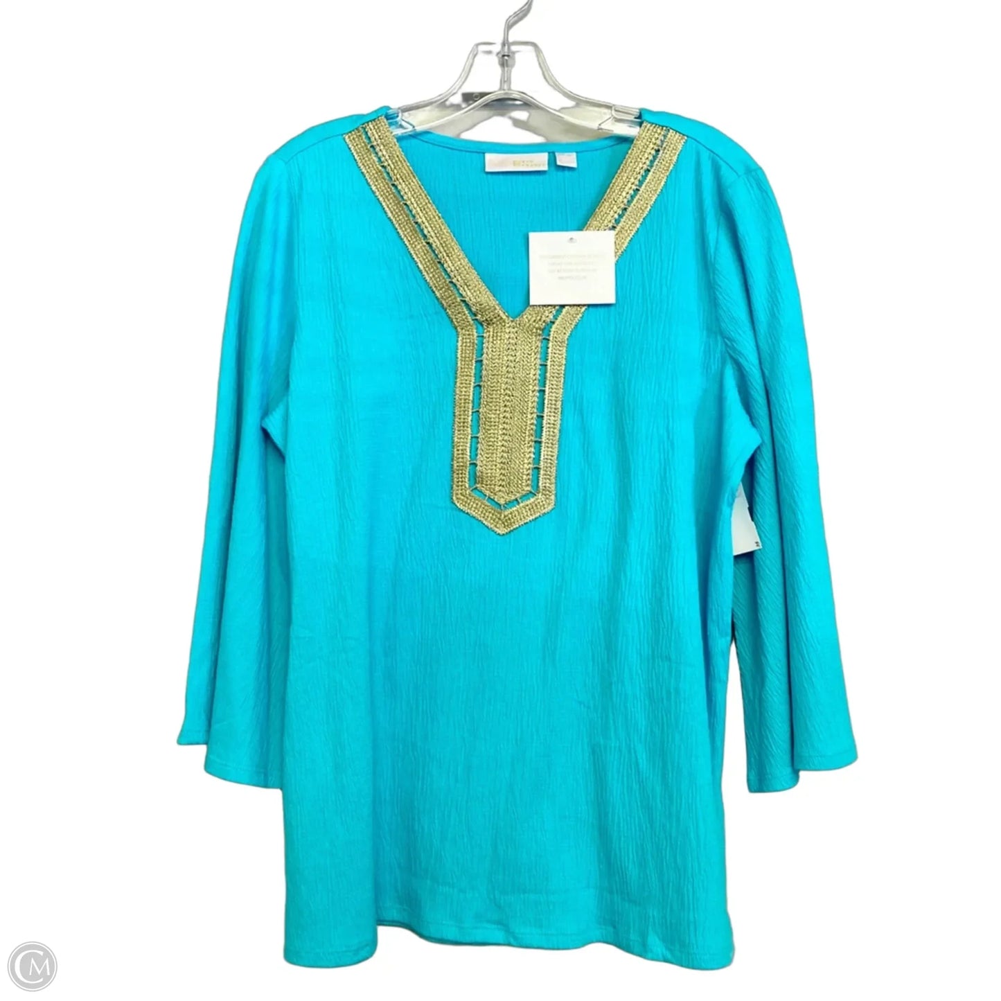 Top 3/4 Sleeve By Belle By Kim Gravel In Aqua, Size: M