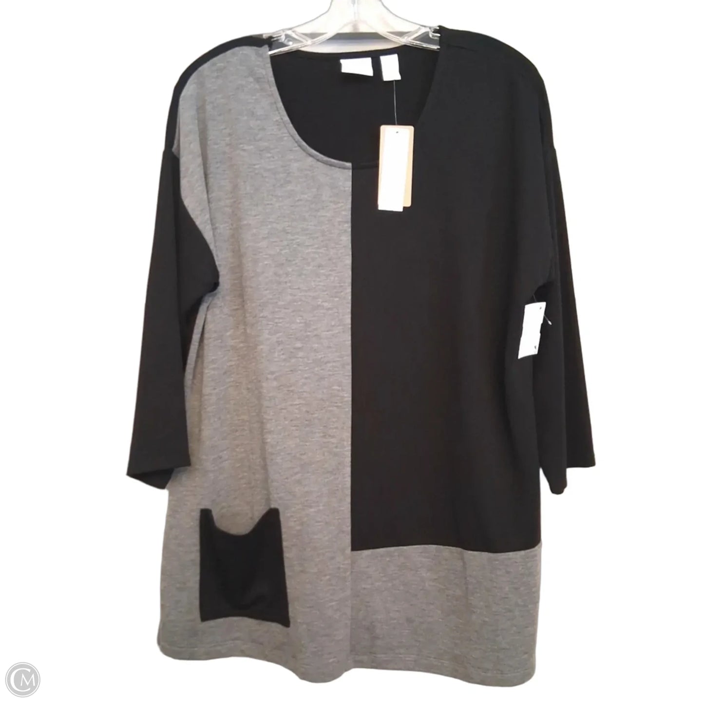 Top Long Sleeve By Chicos In Black & Grey, Size: L