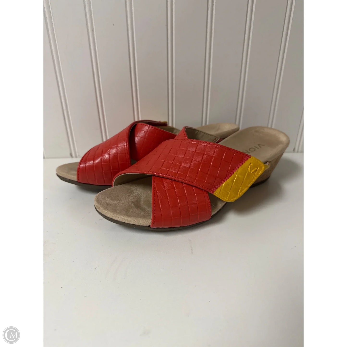 Sandals Heels Wedge By Vionic In Red & Yellow, Size: 6