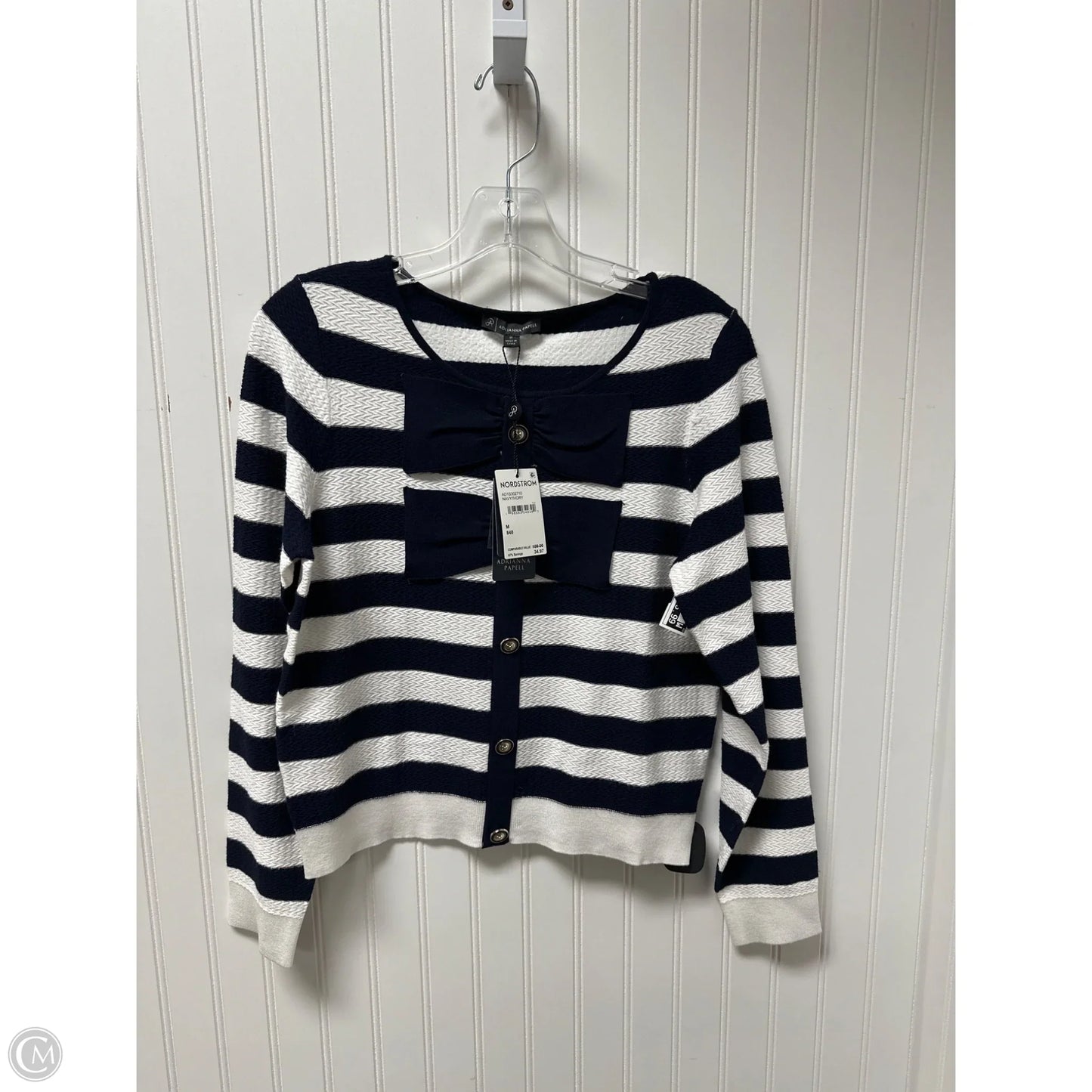 Top Long Sleeve By Adrianna Papell In Blue & White, Size: M