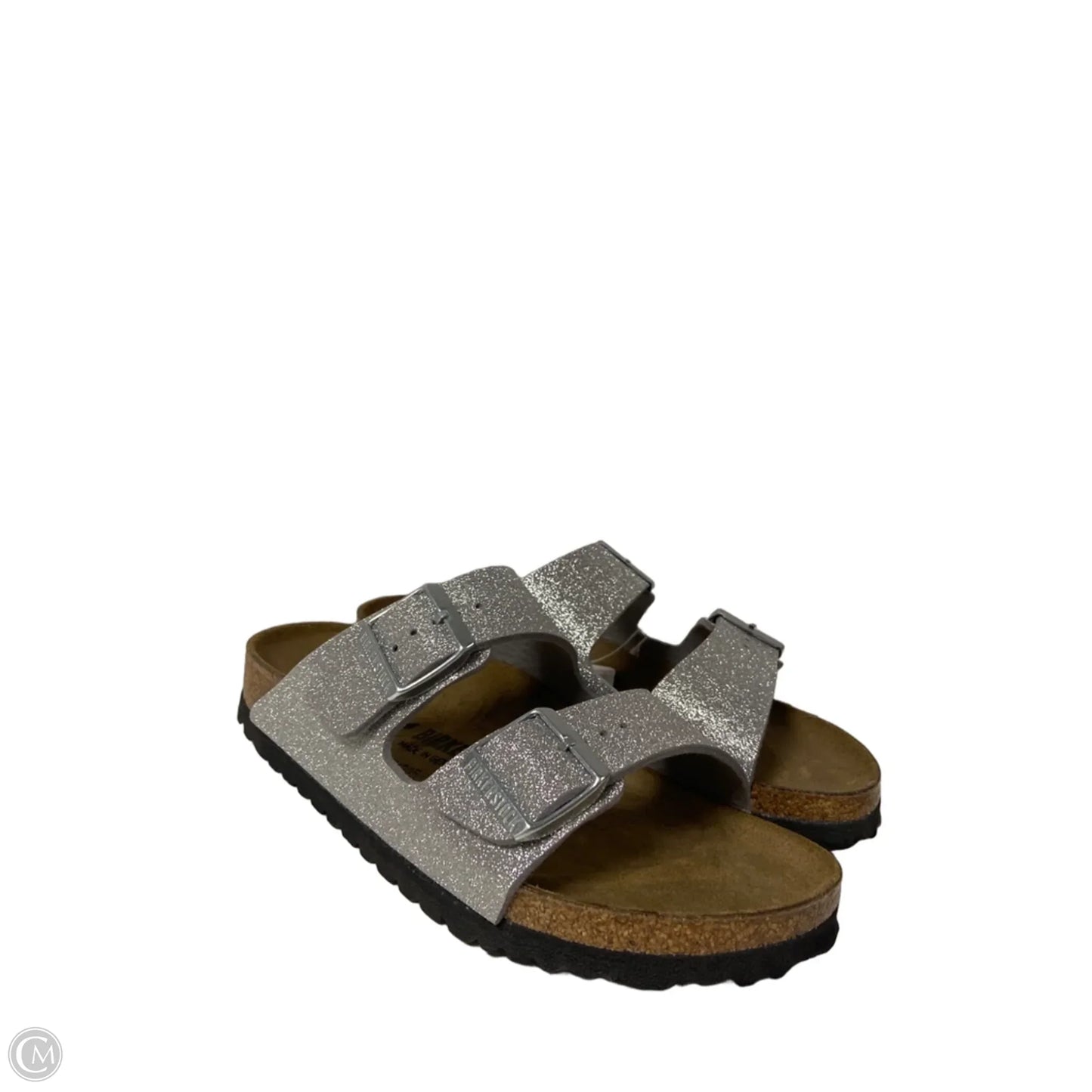 Sandals Flats By Birkenstock In Silver, Size: 8