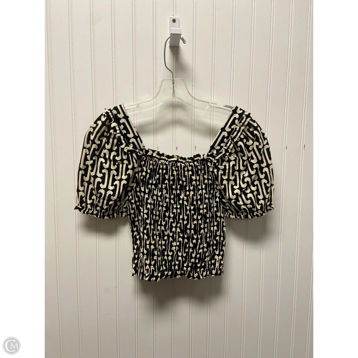 Top Short Sleeve By Monteau In Black & Cream, Size: M