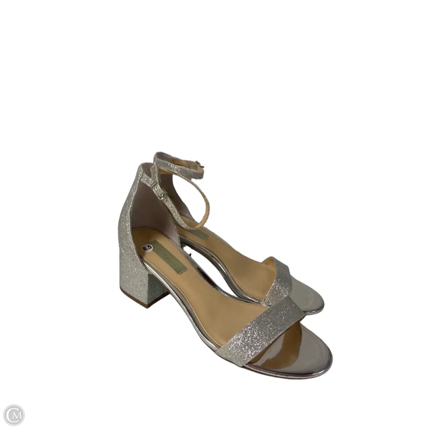 Sandals Heels Block By Betsey Johnson In Silver, Size: 8.5
